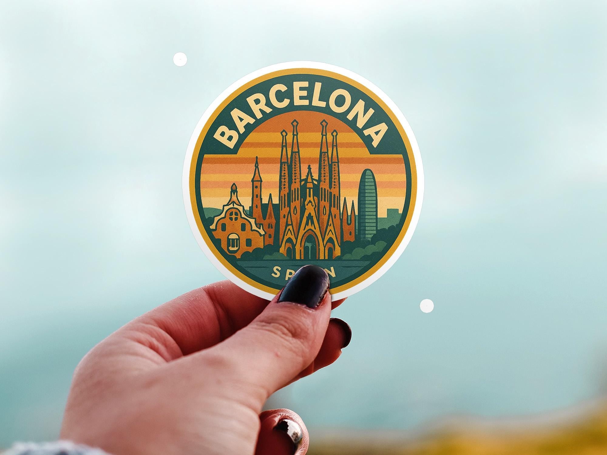Barcelona Spain Kiss-Cut Vinyl, Waterproof Decal, Retro Travel Lover Collection