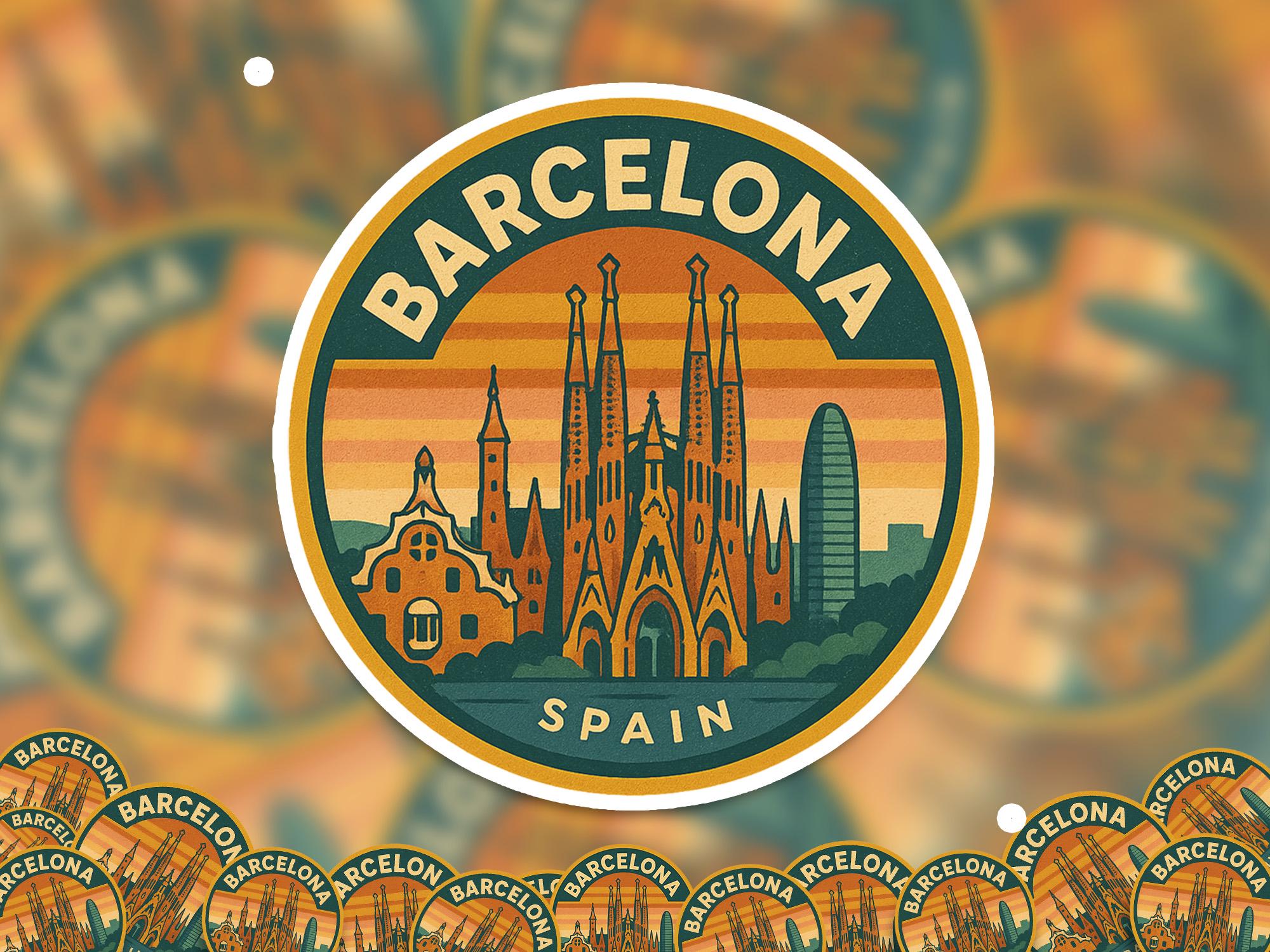 Barcelona Spain Kiss-Cut Vinyl, Waterproof Decal, Retro Travel Lover Collection