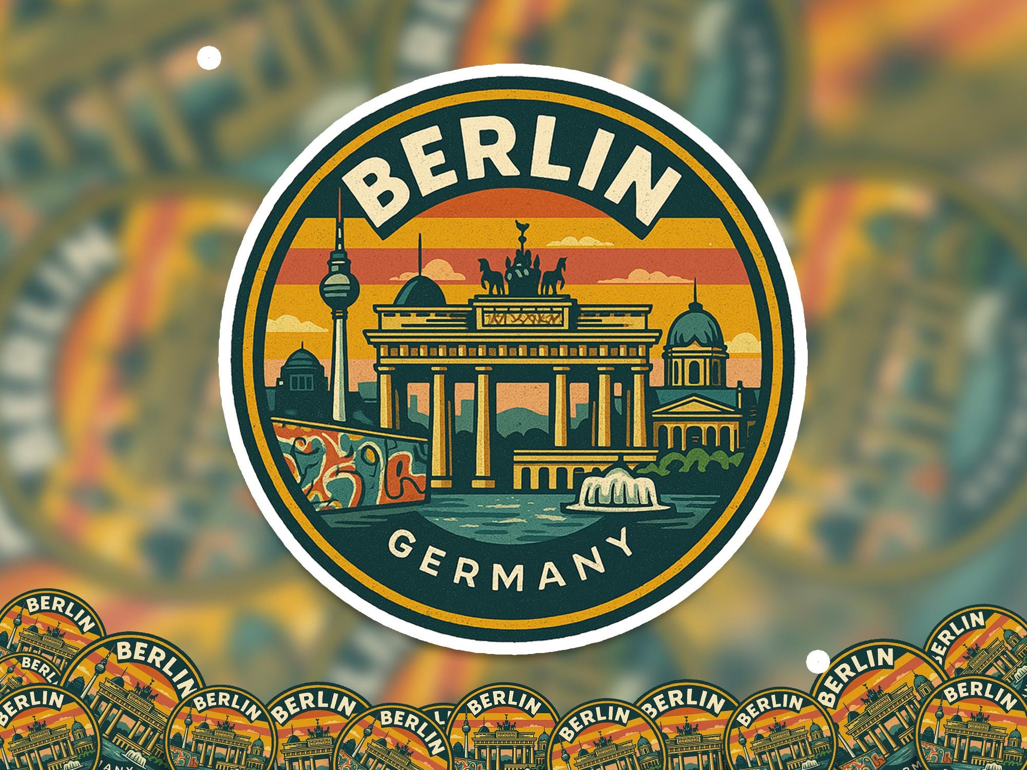 Berlin Germany Kiss-Cut Vinyl, Waterproof Decal, Retro Travel Lover Collection