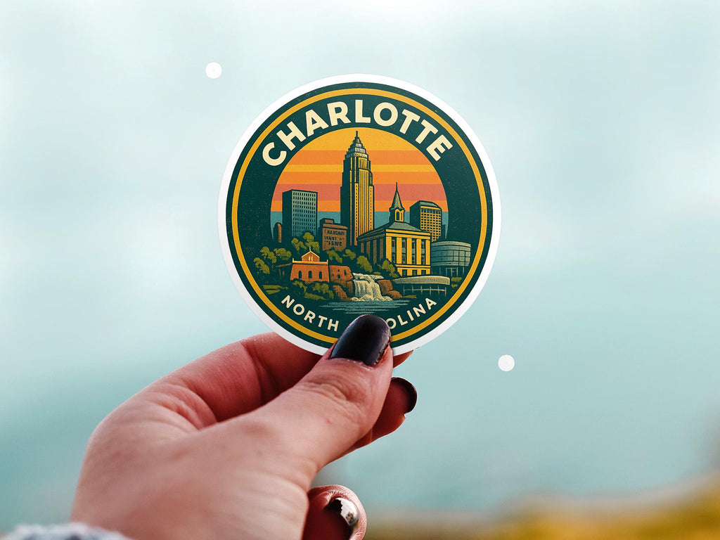 Charlotte North Carolina US Kiss-Cut Vinyl, Waterproof Decal, Retro Travel Lover Collection
