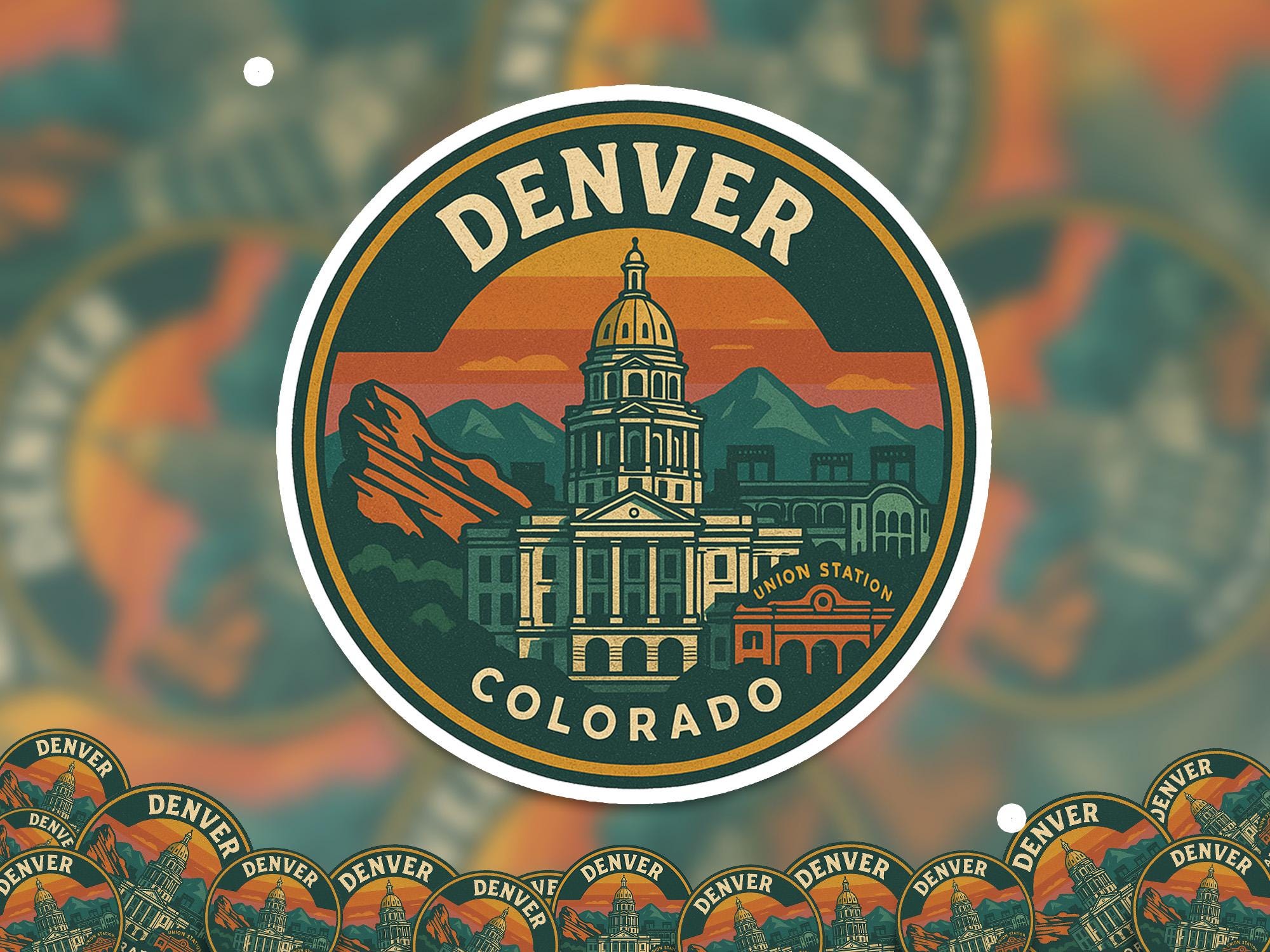 Denver Colorado US Kiss-Cut Vinyl, Waterproof Decal, Retro Travel Lover Collection