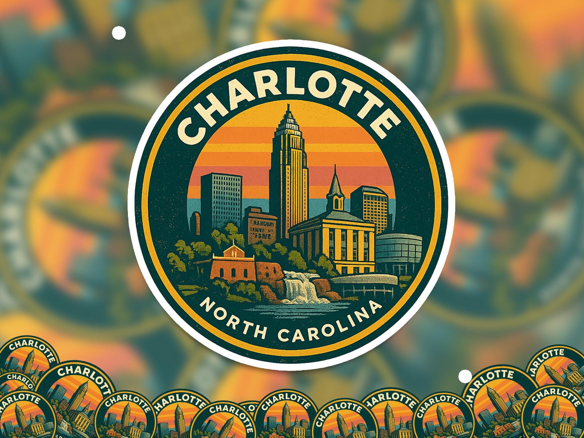Charlotte North Carolina US Kiss-Cut Vinyl, Waterproof Decal, Retro Travel Lover Collection