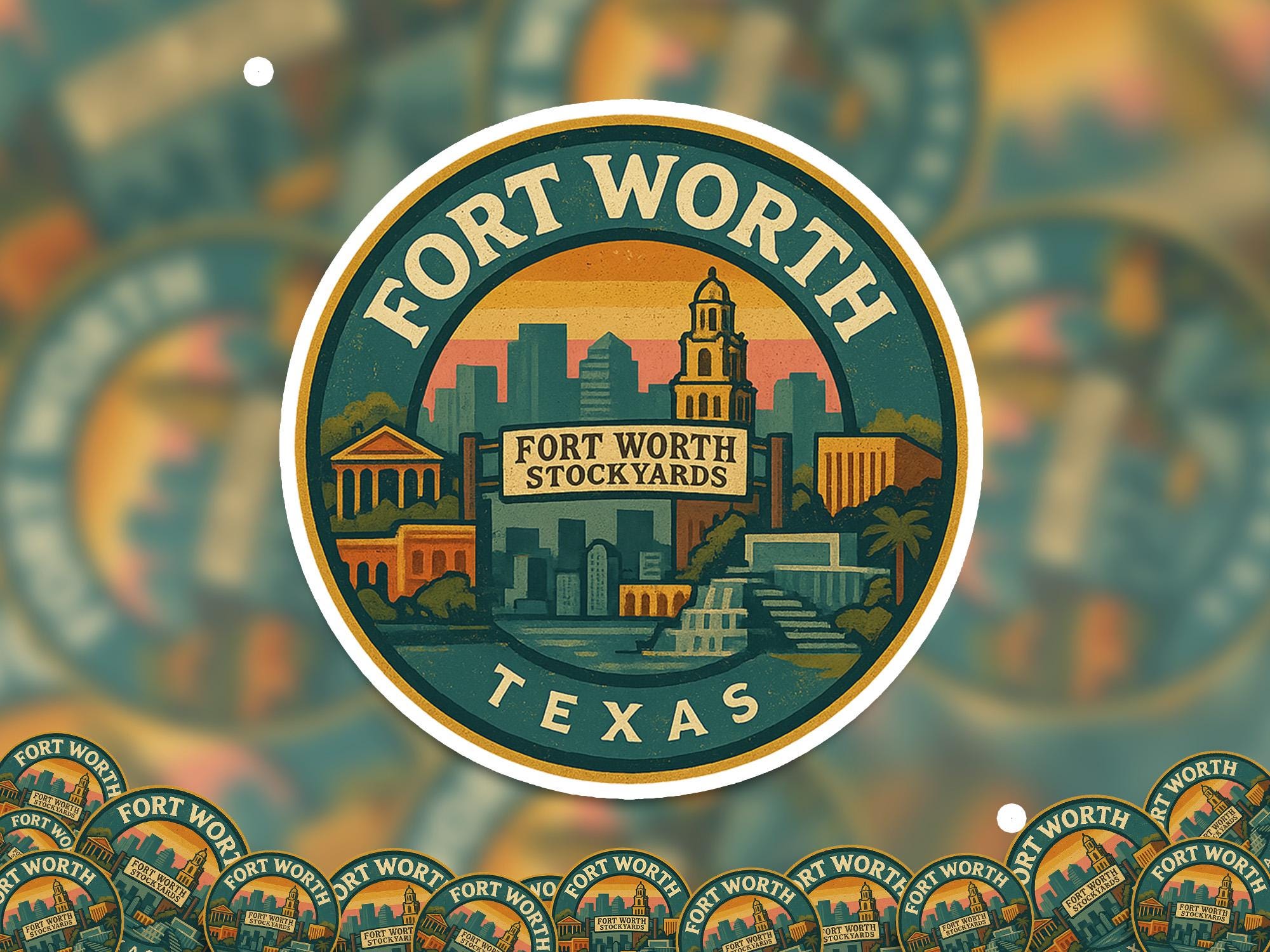Foth worth Texas Kiss-Cut Vinyl, US Waterproof Decal, Retro Travel Lover Collection