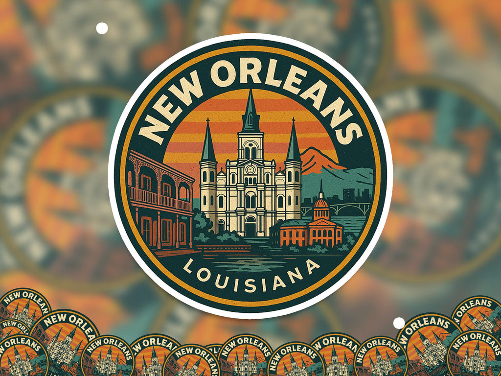 New Orleans Louisiana Trip Kiss-Cut Vinyl, Waterproof Decal, Retro Travel Lover Collection