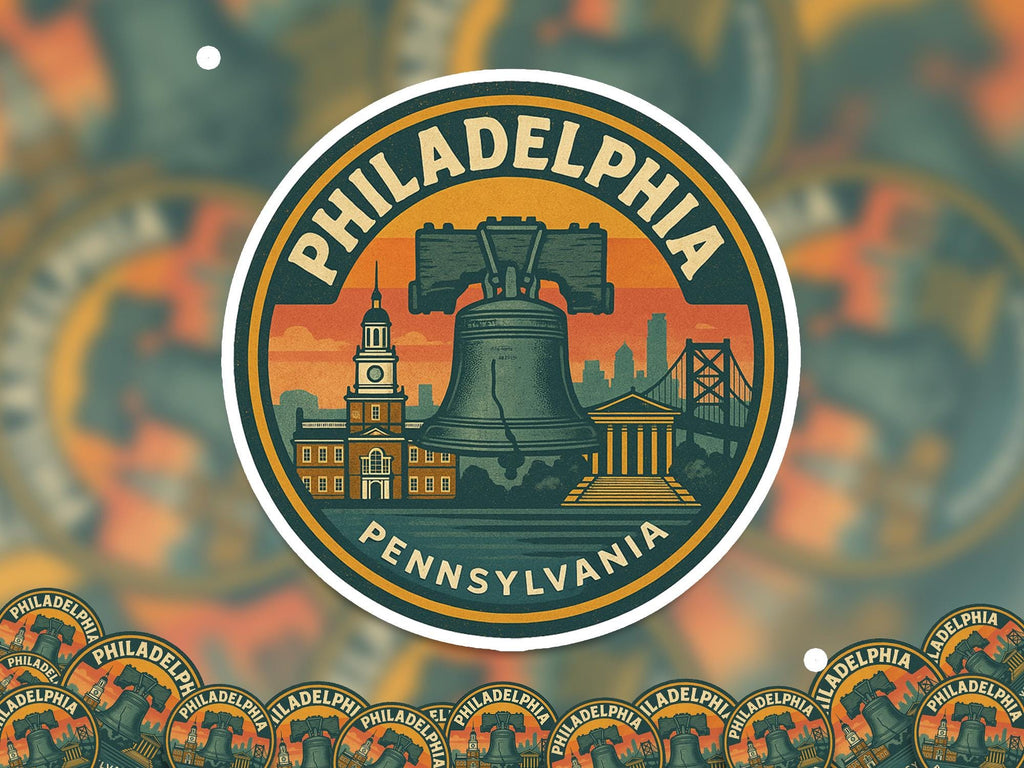 Philadelphia US Sticker Kiss-Cut Vinyl, Waterproof Decal, Retro Travel Lover Collection