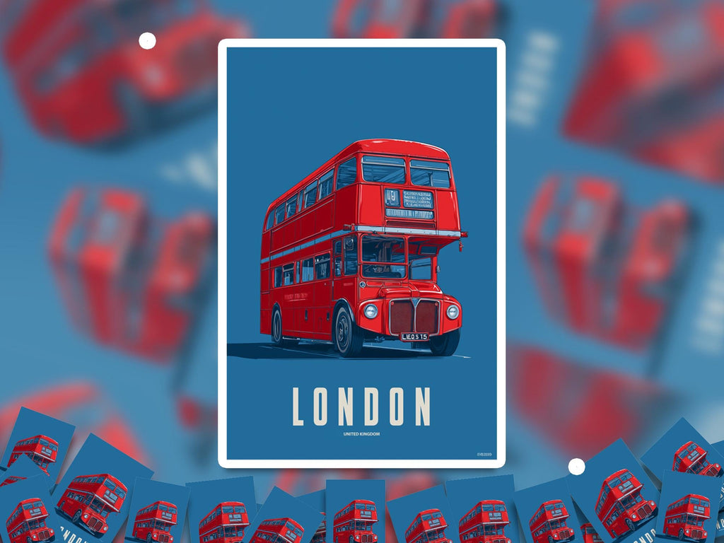 London Red Bus UK Kiss-Cut Vinyl, Waterproof Decal, Retro Travel Lover Collection