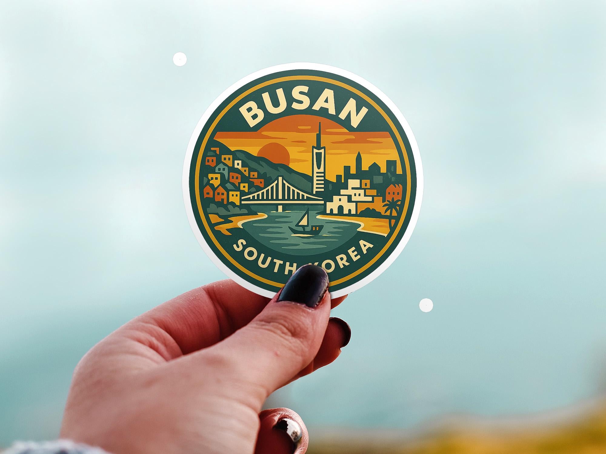 Busan South Korea Sticker Kiss-Cut Vinyl, Waterproof Decal, Retro Travel Lover Collection
