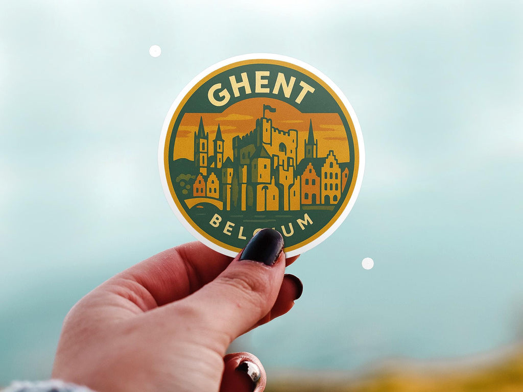 Ghent Belgium Sticker Kiss-Cut Vinyl, Waterproof Decal, Retro Travel Lover Collection