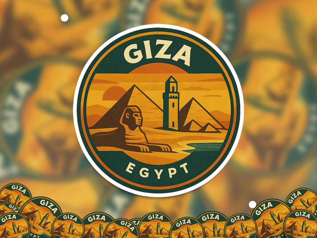 Giza Egypt Sticker Kiss-Cut Vinyl, Waterproof Decal, Retro Travel Lover Collection