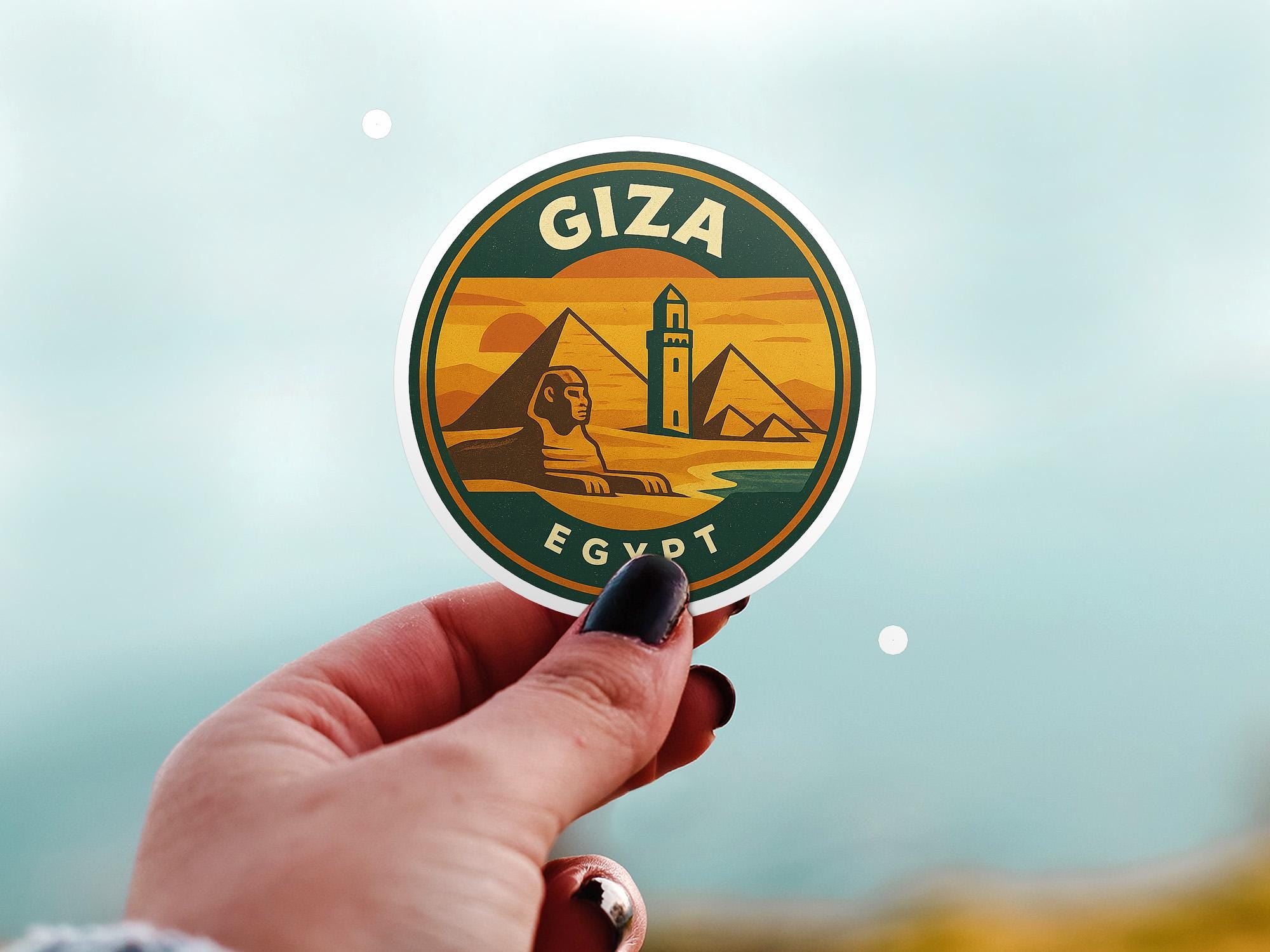 Giza Egypt Sticker Kiss-Cut Vinyl, Waterproof Decal, Retro Travel Lover Collection