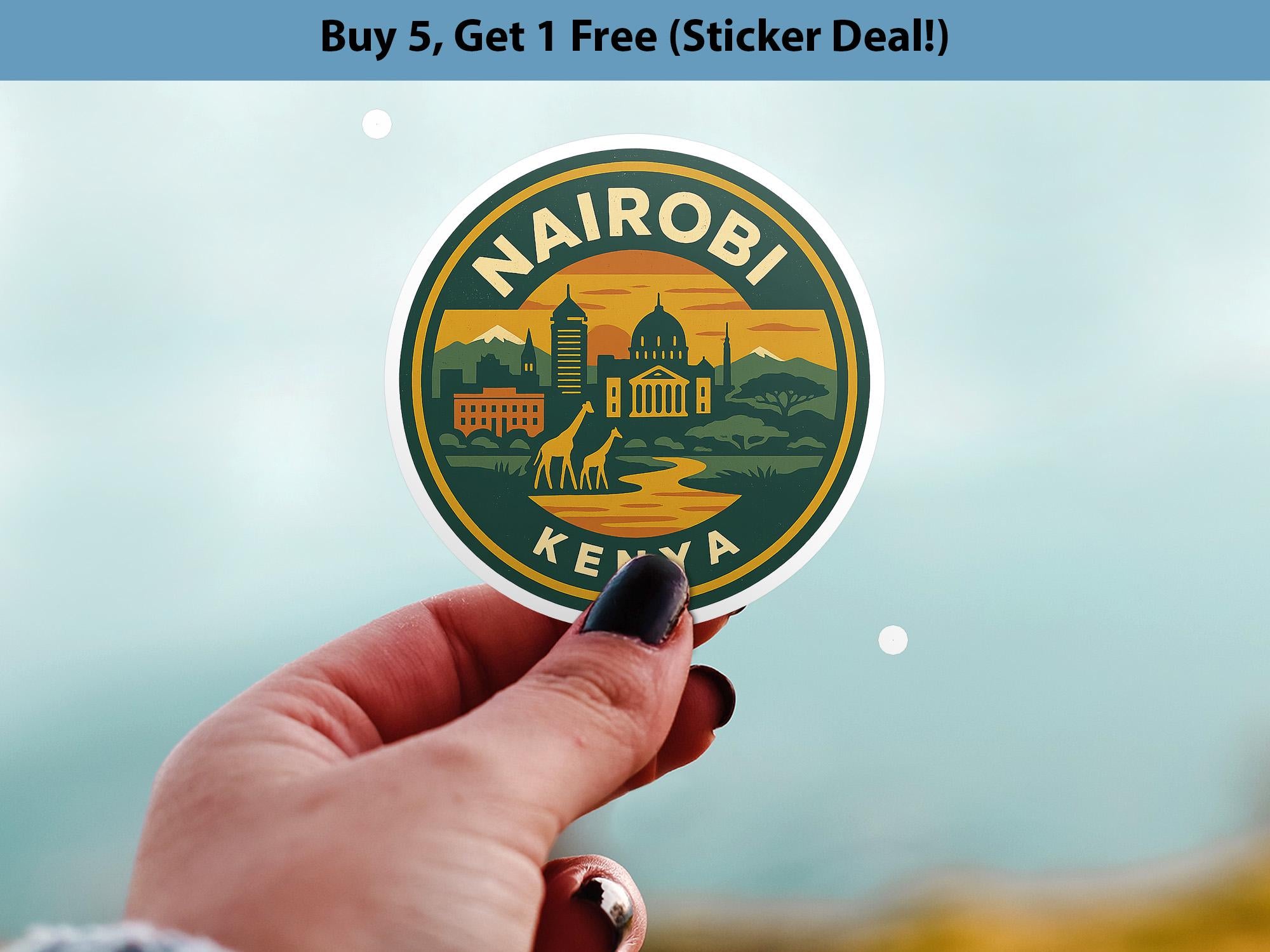 Nairobi Kenya Sticker Kiss-Cut Vinyl, Waterproof Decal, Retro Travel Lover Collection