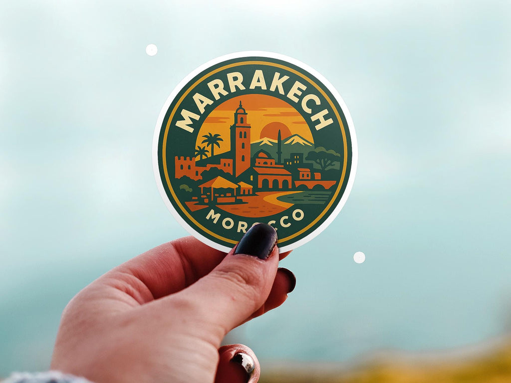 Marrakech Morocco Sticker Kiss-Cut Vinyl, Waterproof Decal, Retro Travel Lover Collection