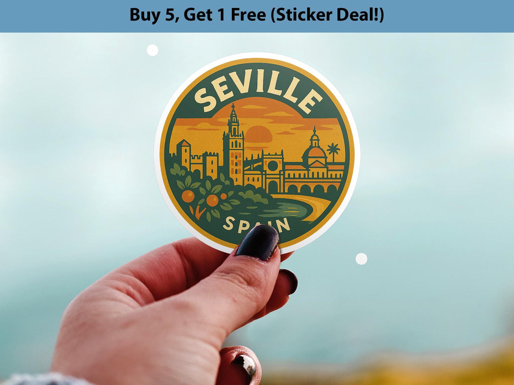 Seville Spain Sticker Kiss-Cut Vinyl, Waterproof Decal, Retro Travel Lover Collection