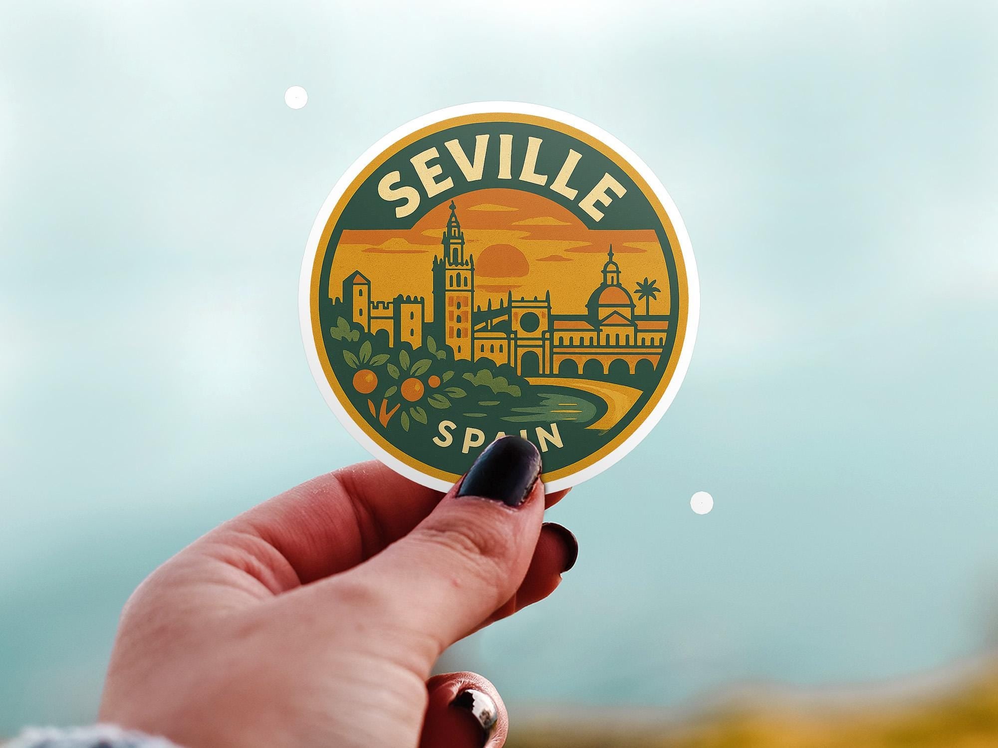 Seville Spain Sticker Kiss-Cut Vinyl, Waterproof Decal, Retro Travel Lover Collection