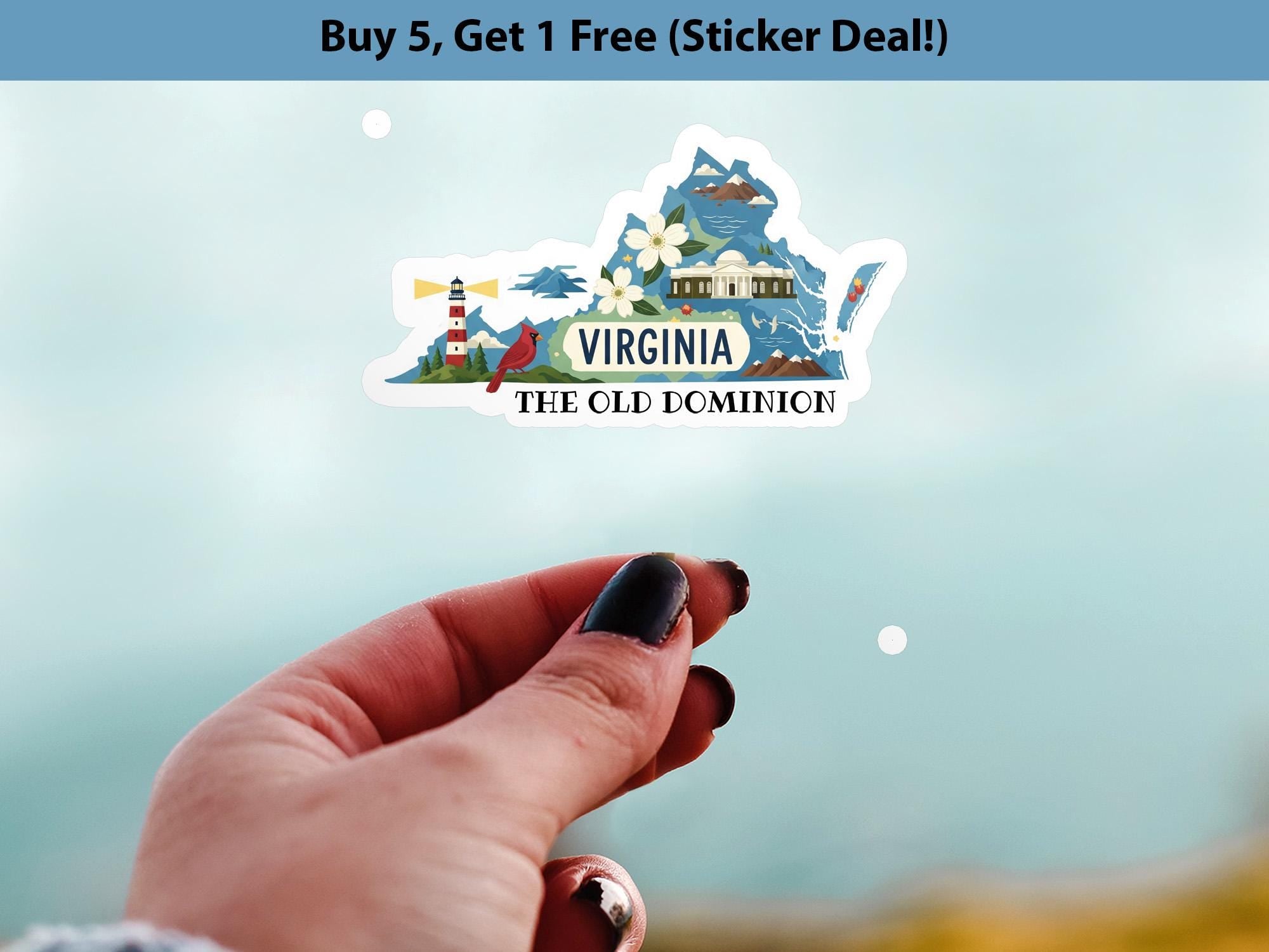 Virginia State Sticker, USA Kiss-Cut Vinyl, Landmark Waterproof Decal, United States Travel Collection