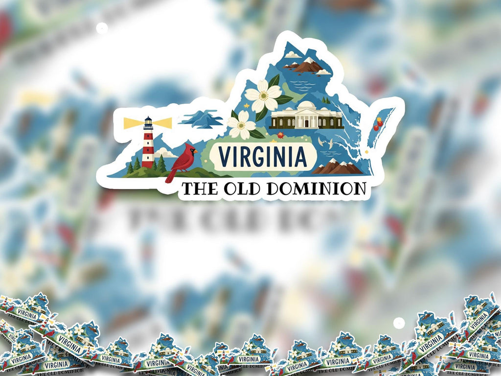 Virginia State Sticker, USA Kiss-Cut Vinyl, Landmark Waterproof Decal, United States Travel Collection