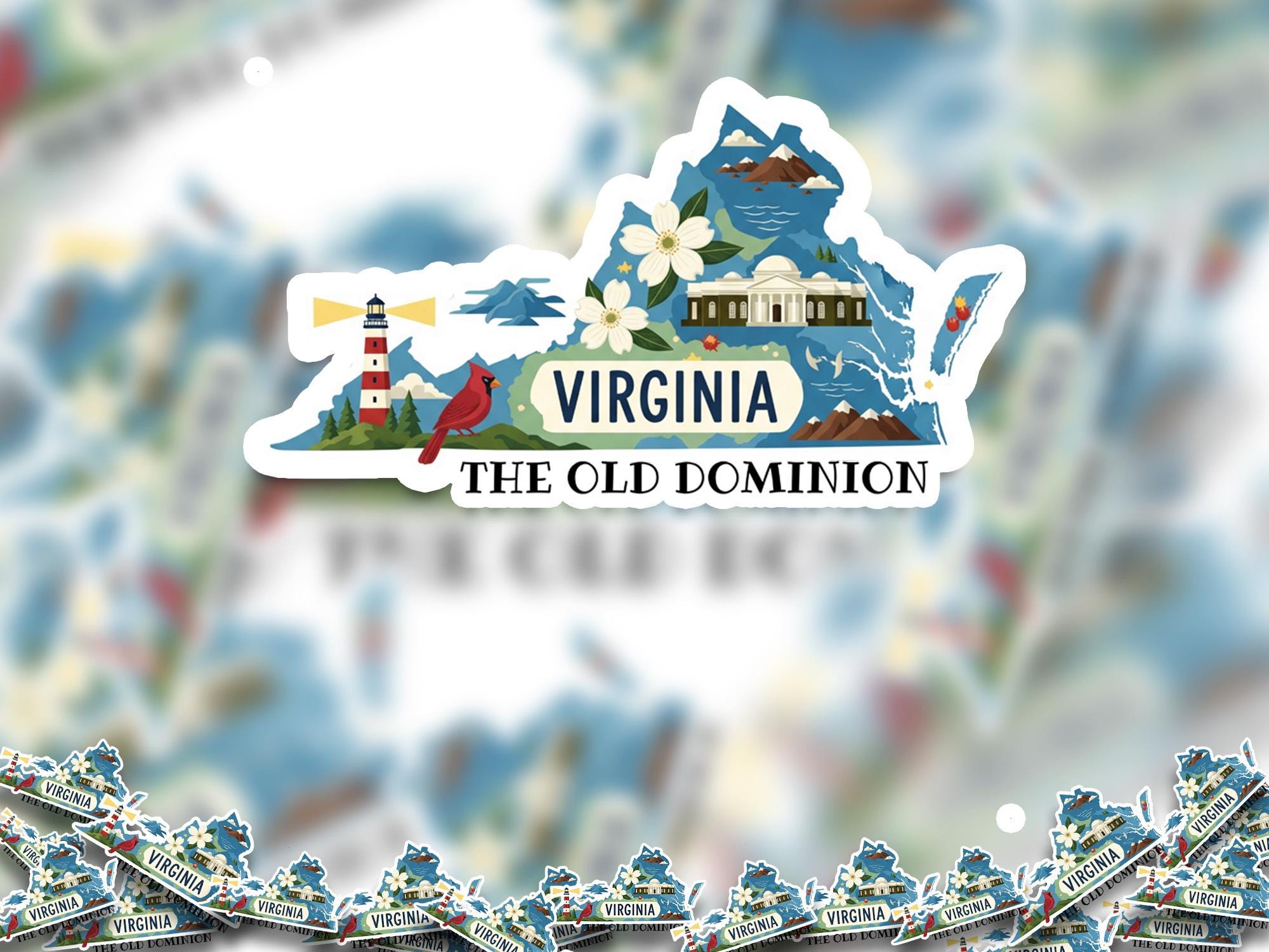 Virginia State Sticker, USA Kiss-Cut Vinyl, Landmark Waterproof Decal, United States Travel Collection