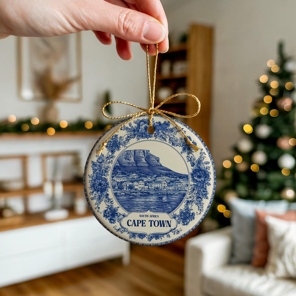 Custom Cape Town South Africa Ceramic Delft Ornament, Christmas Delftware Blue Delftware city travel