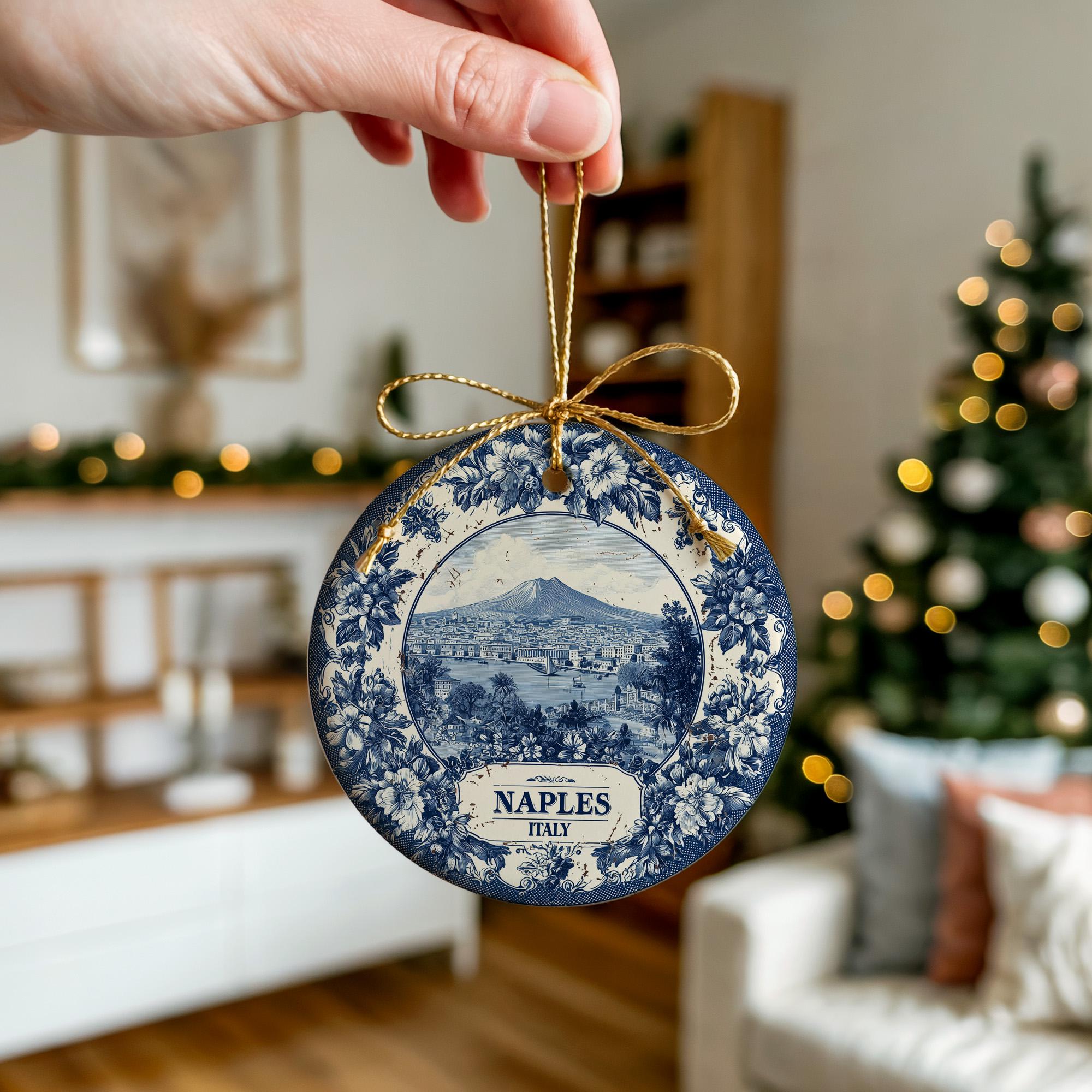 Custom Naples Italy Ceramic Delft Ornament, Christmas Delftware Blue Delftware city travel