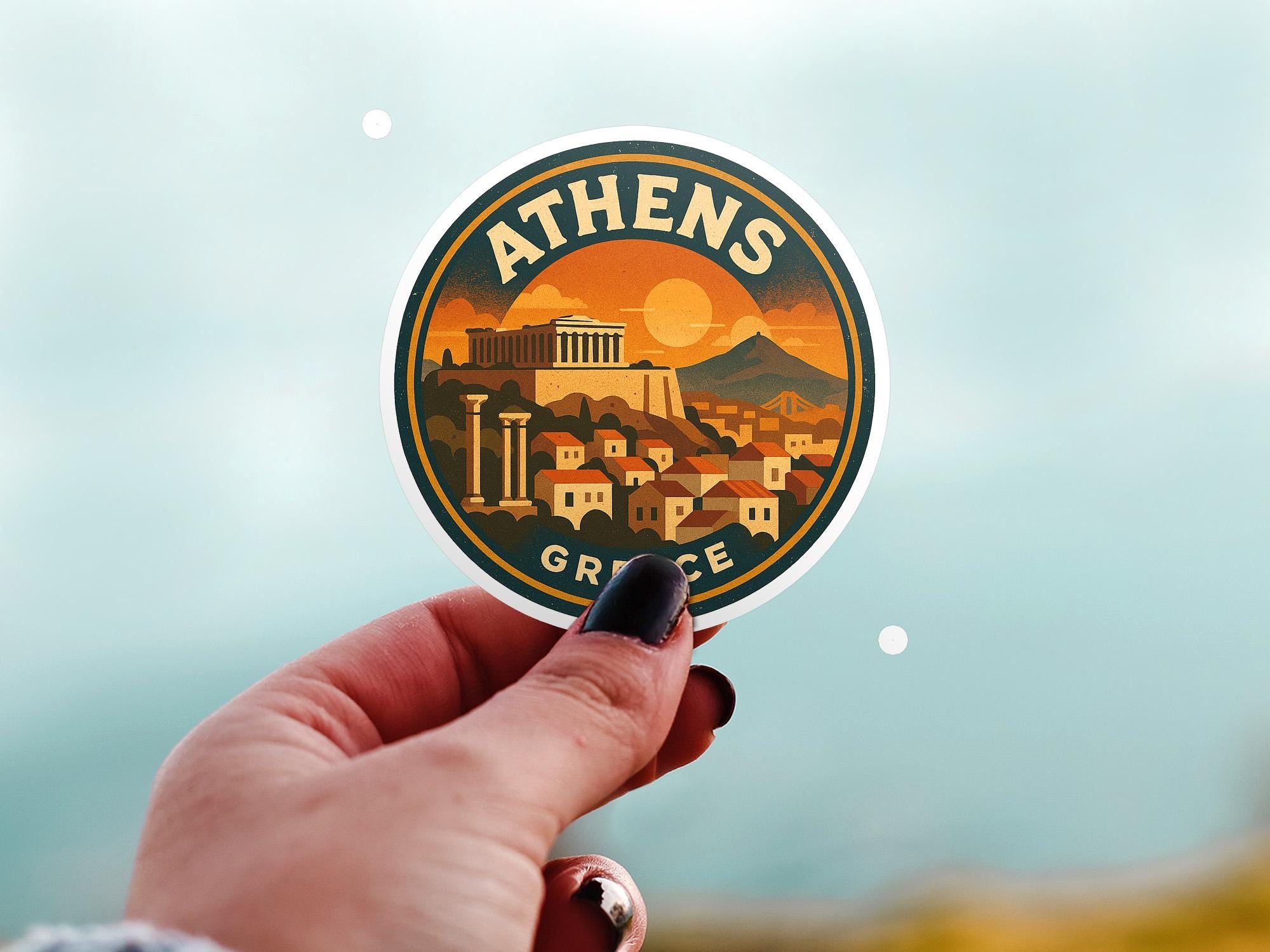 Athens Greece Kiss-Cut Vinyl, Waterproof Decal, Retro Travel Lover Collection