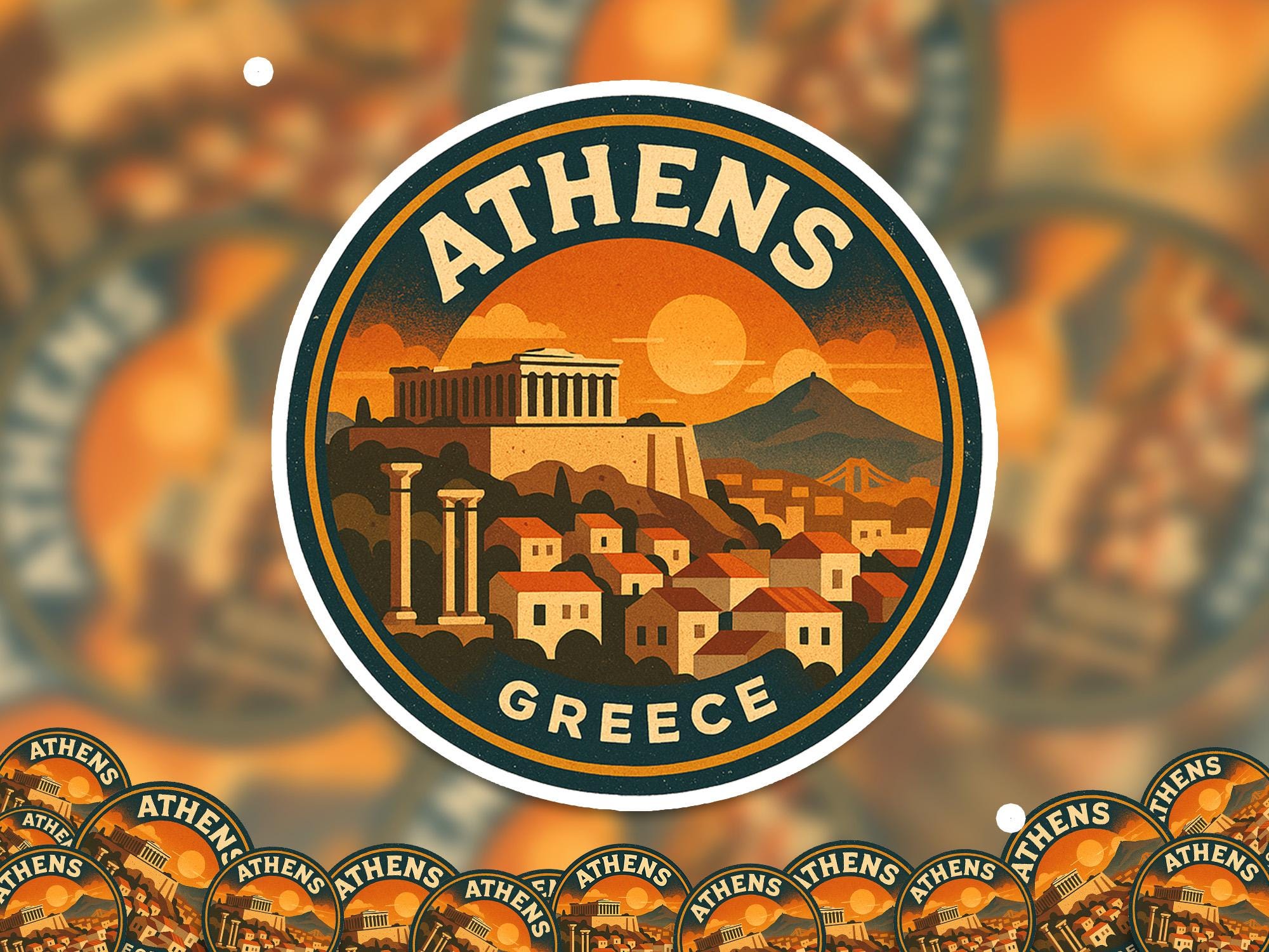 Athens Greece Kiss-Cut Vinyl, Waterproof Decal, Retro Travel Lover Collection