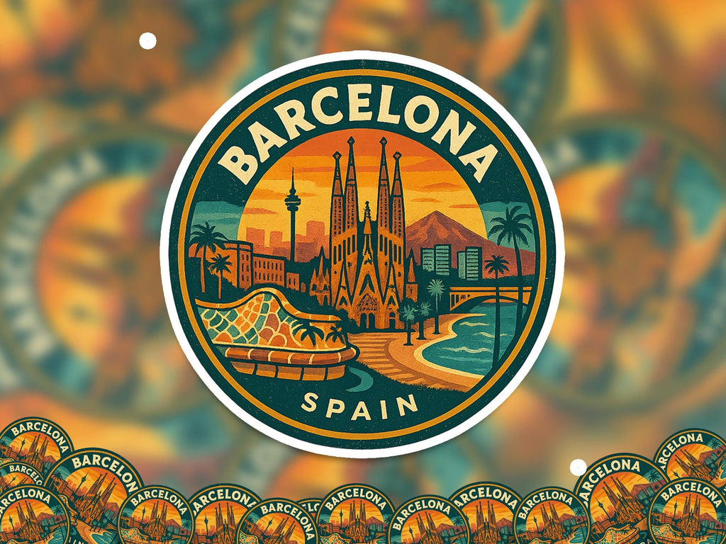 Barcelona Spain Trip Kiss-Cut Vinyl, Waterproof Decal, Retro Travel Lover Collection