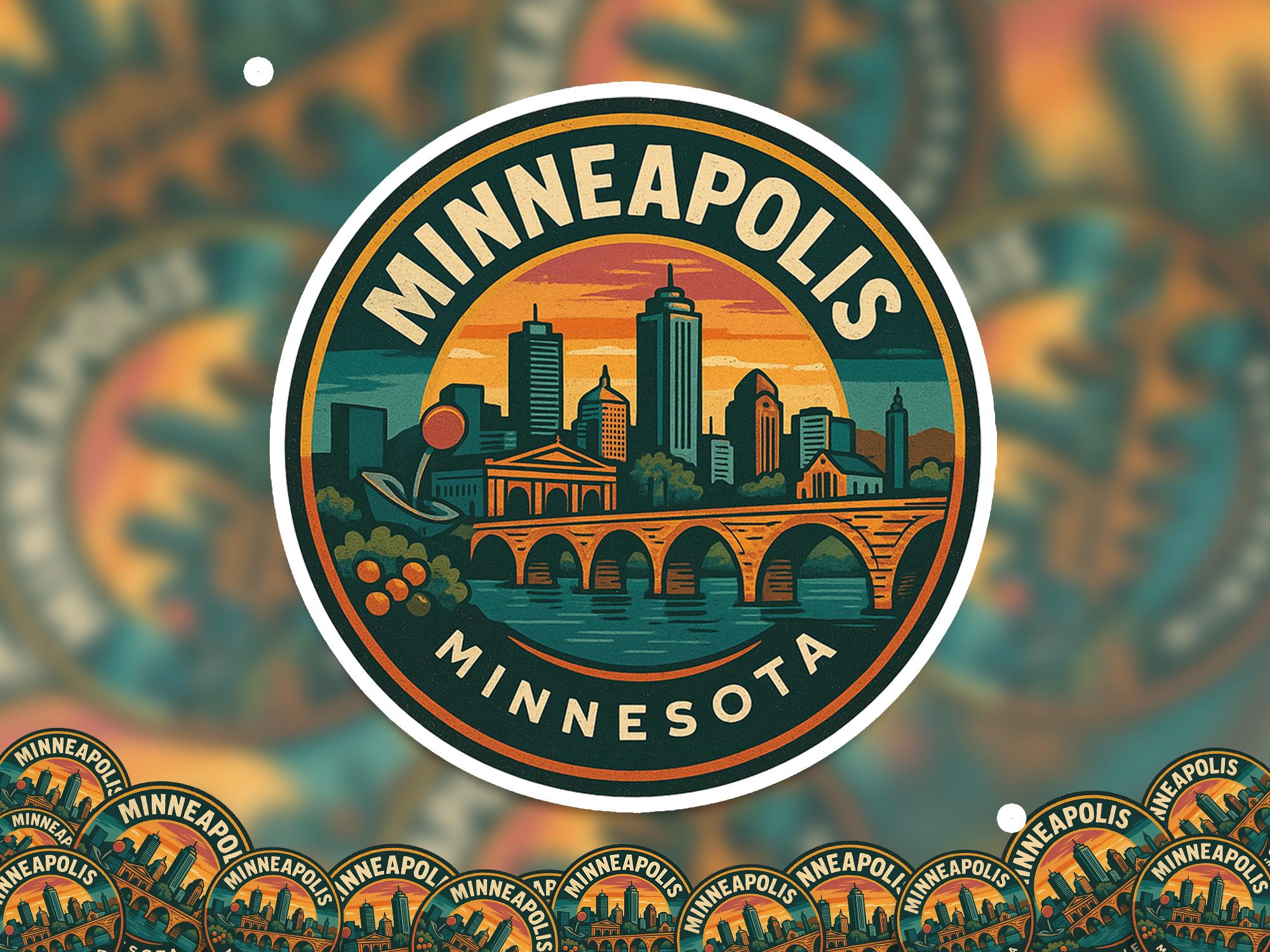 Minneapolis Minnesota Kiss-Cut Vinyl, Waterproof Decal, US Retro Travel Lover Collection
