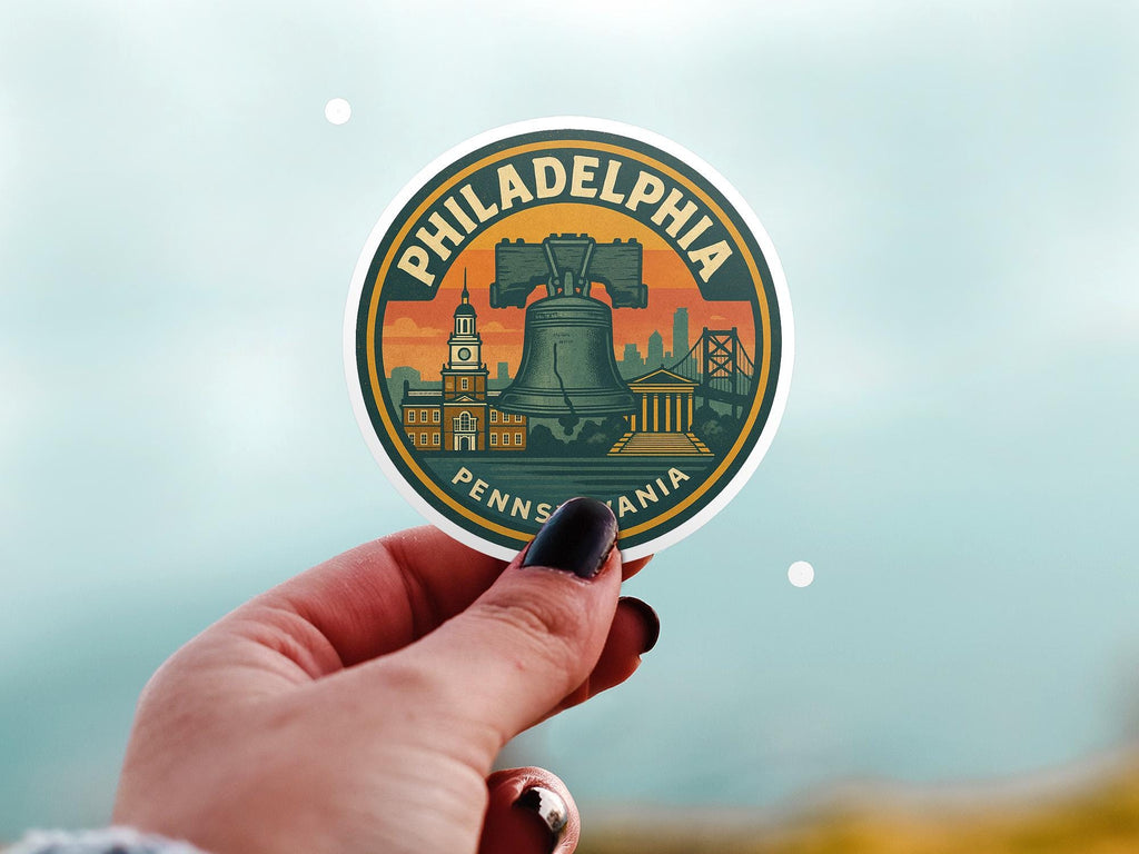 Philadelphia US Sticker Kiss-Cut Vinyl, Waterproof Decal, Retro Travel Lover Collection