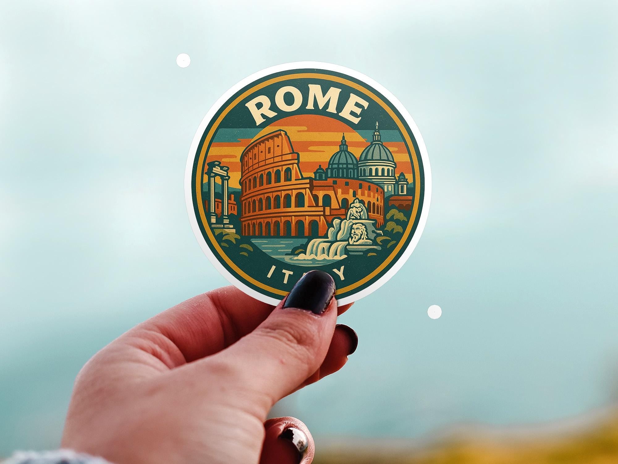 Rome Italy Kiss-Cut Vinyl, Waterproof Decal, Euro Retro Travel Lover Collection