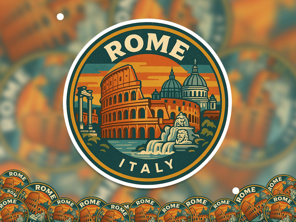 Rome Italy Kiss-Cut Vinyl, Waterproof Decal, Euro Retro Travel Lover Collection