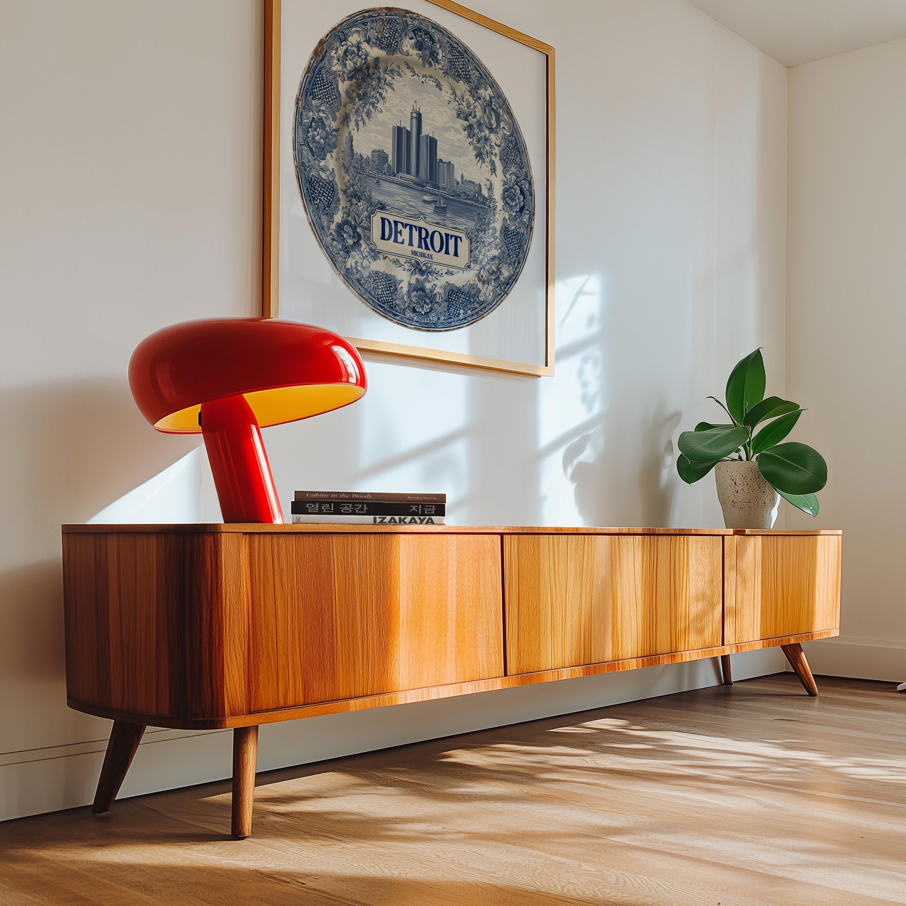 Detroit Michigan Wall Art, Vintage Delft Blue Poster, City Print, Travel Home Decor