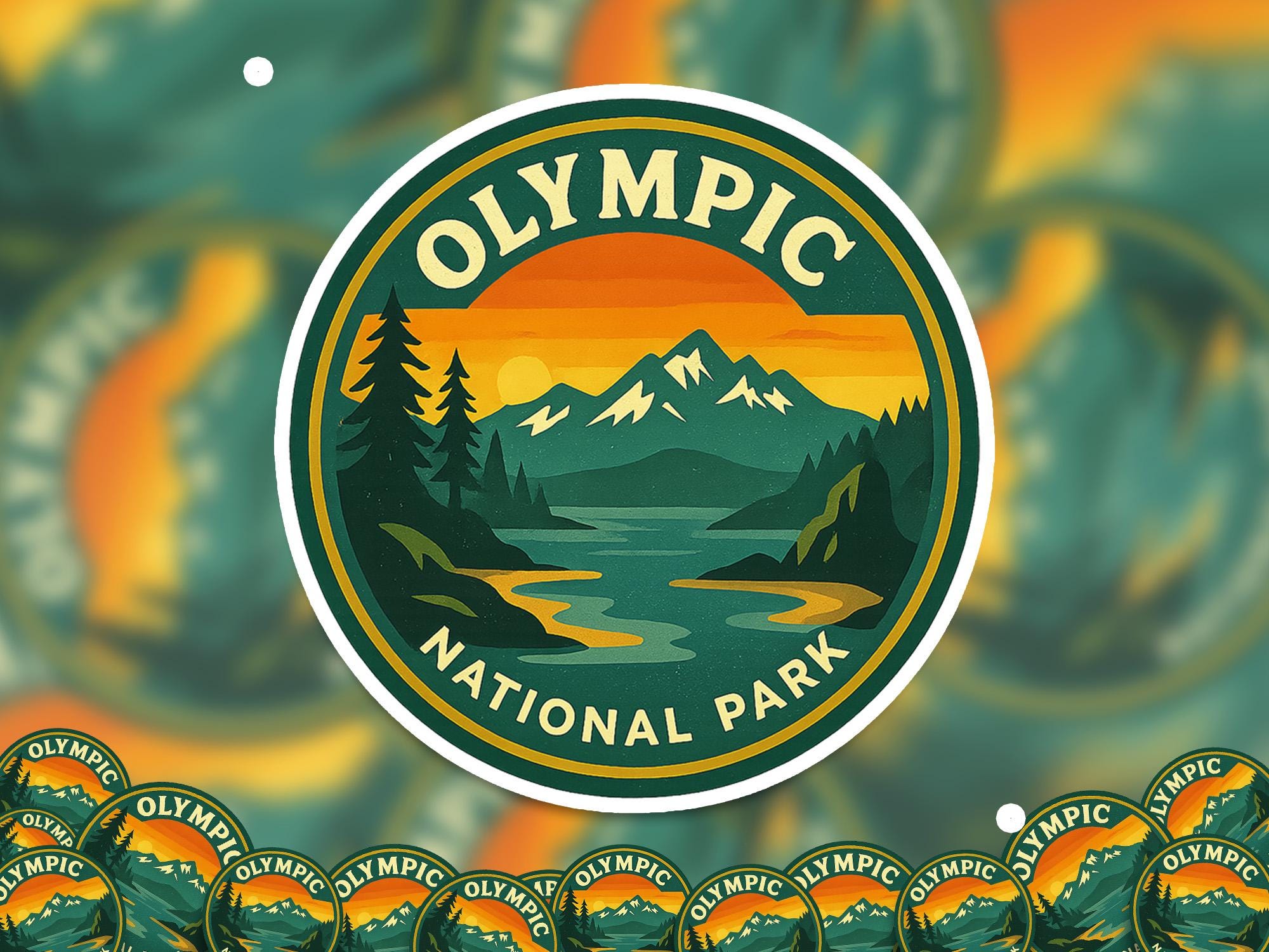 Olympic National Park Sticker Kiss-Cut Vinyl, Waterproof Decal, Retro Travel Lover Collection