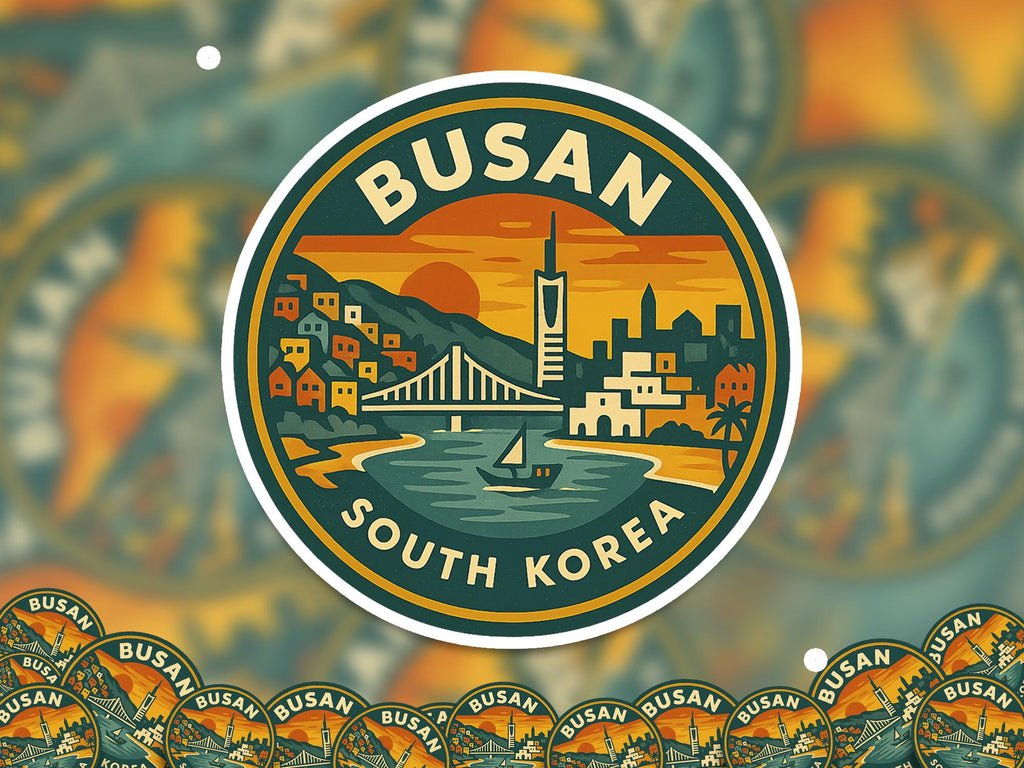 Busan South Korea Sticker Kiss-Cut Vinyl, Waterproof Decal, Retro Travel Lover Collection