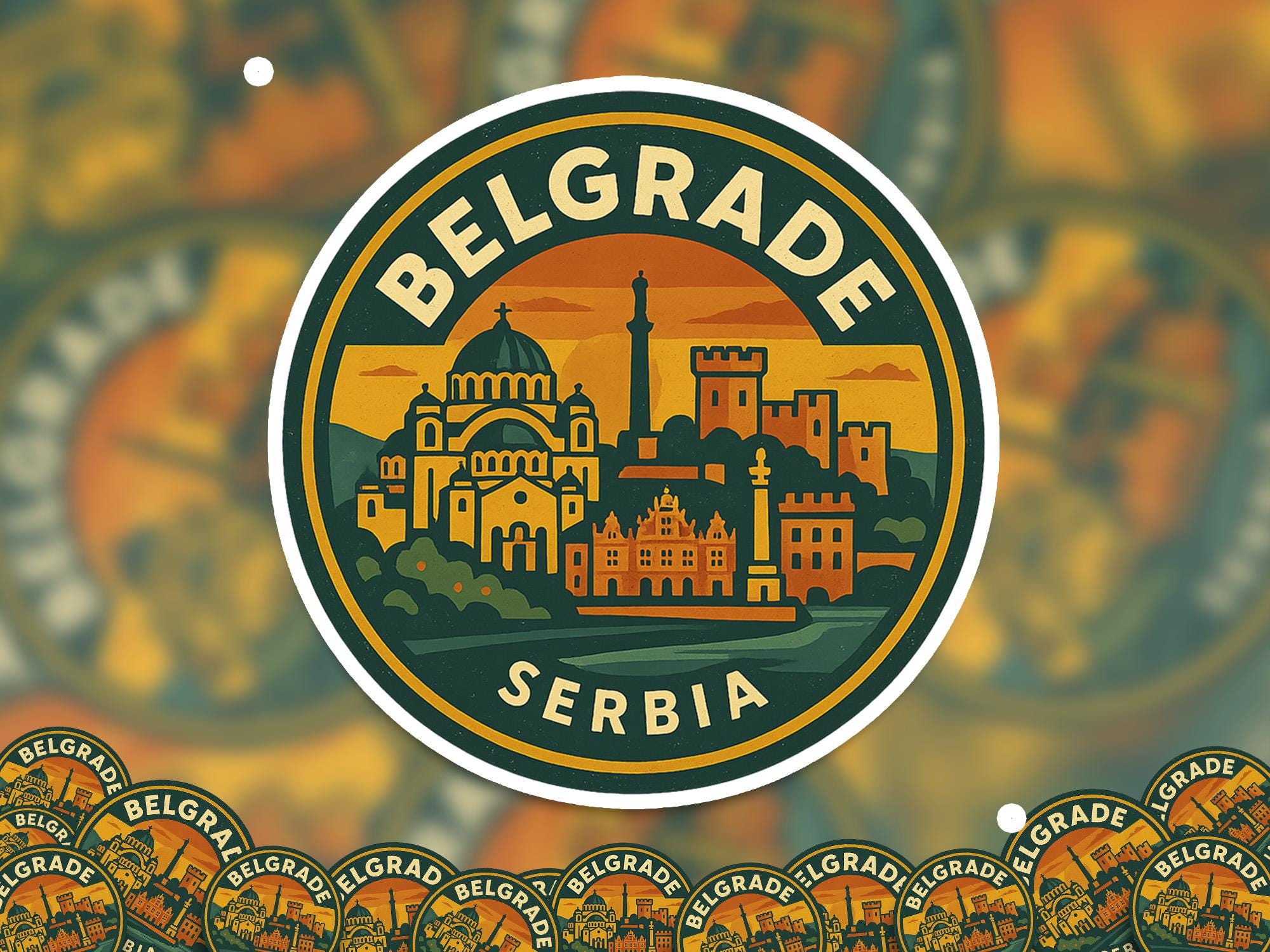 Belgrade Serbia Sticker Kiss-Cut Vinyl, Waterproof Decal, Retro Travel Lover Collection