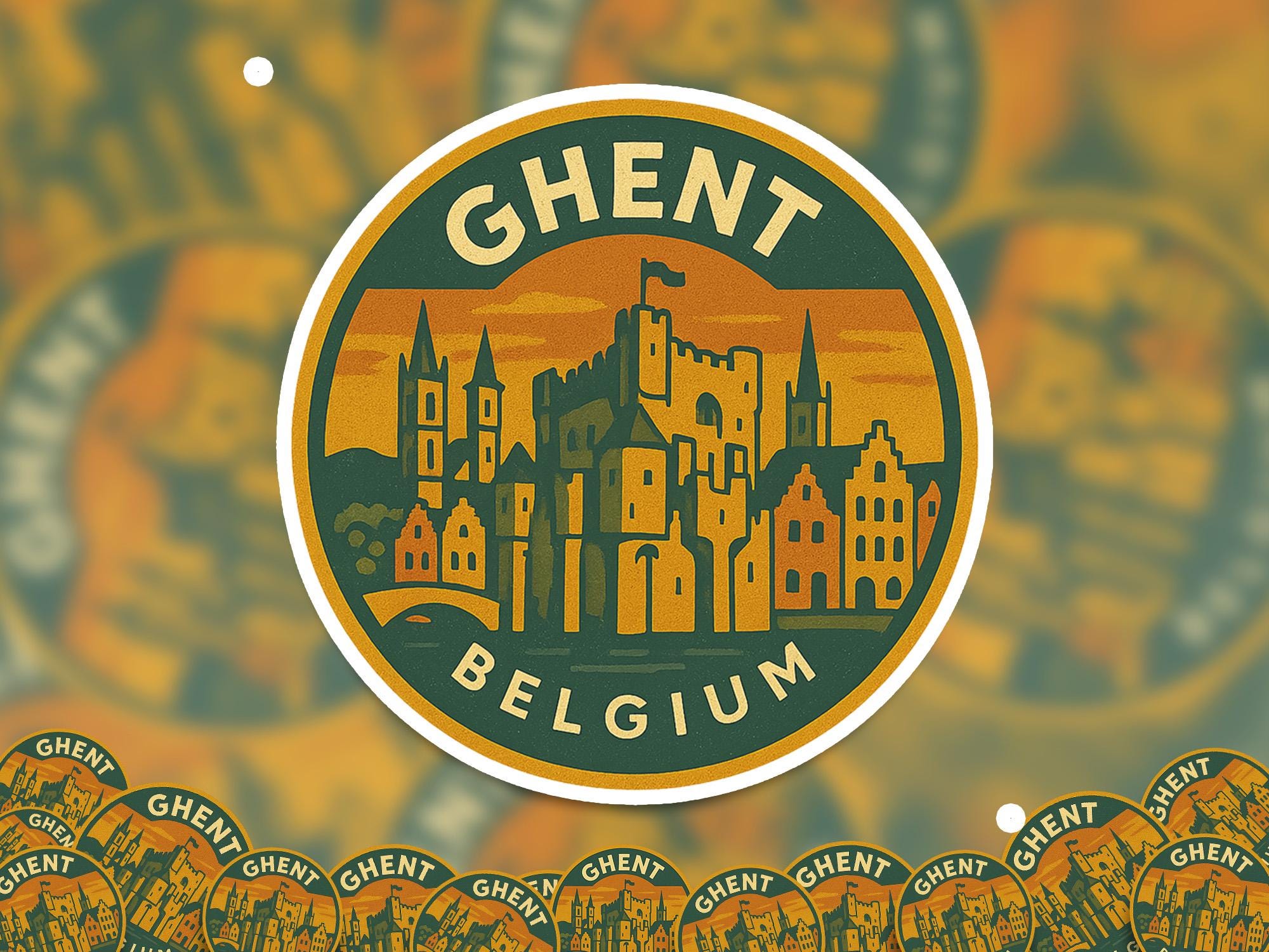 Ghent Belgium Sticker Kiss-Cut Vinyl, Waterproof Decal, Retro Travel Lover Collection