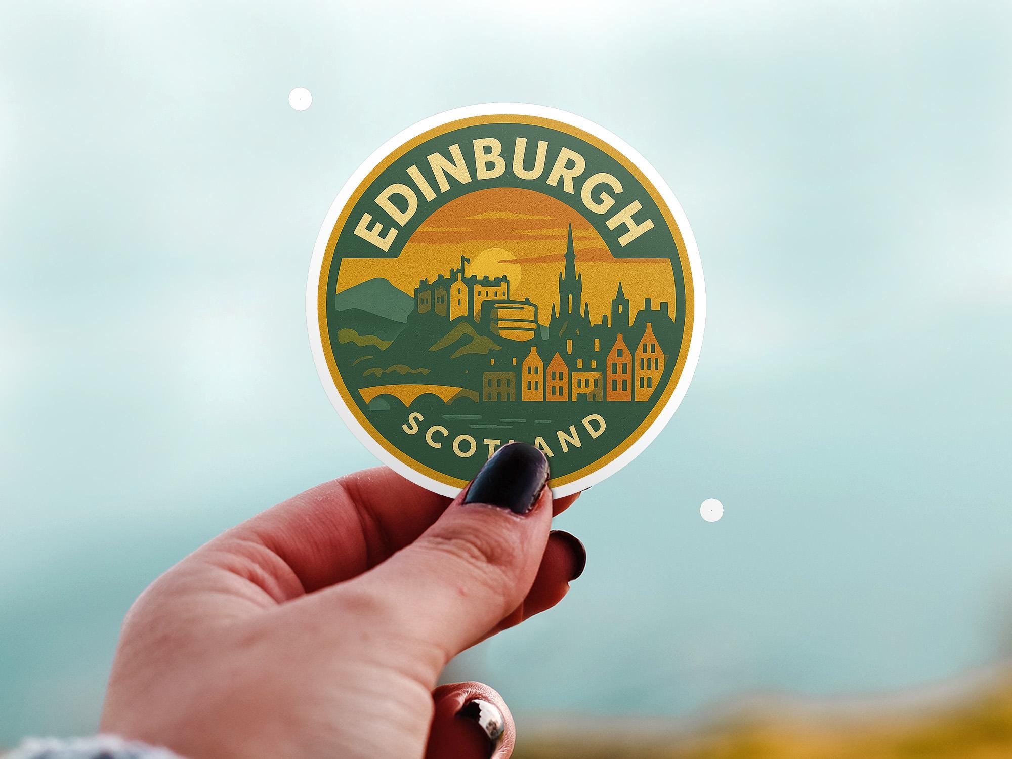 Edinburgh Scotland Sticker Kiss-Cut Vinyl, Waterproof Decal, Retro Travel Lover Collection
