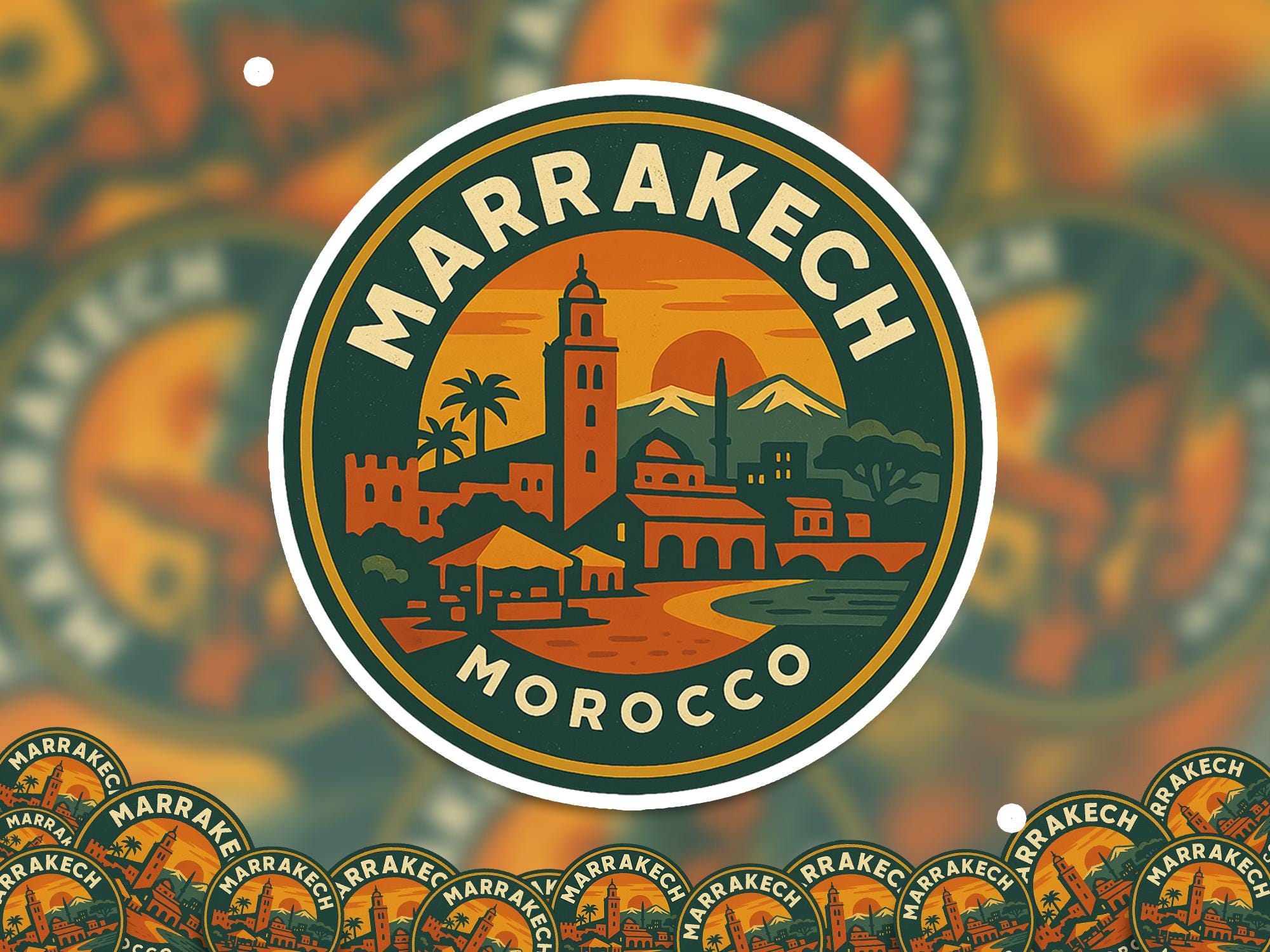 Marrakech Morocco Sticker Kiss-Cut Vinyl, Waterproof Decal, Retro Travel Lover Collection