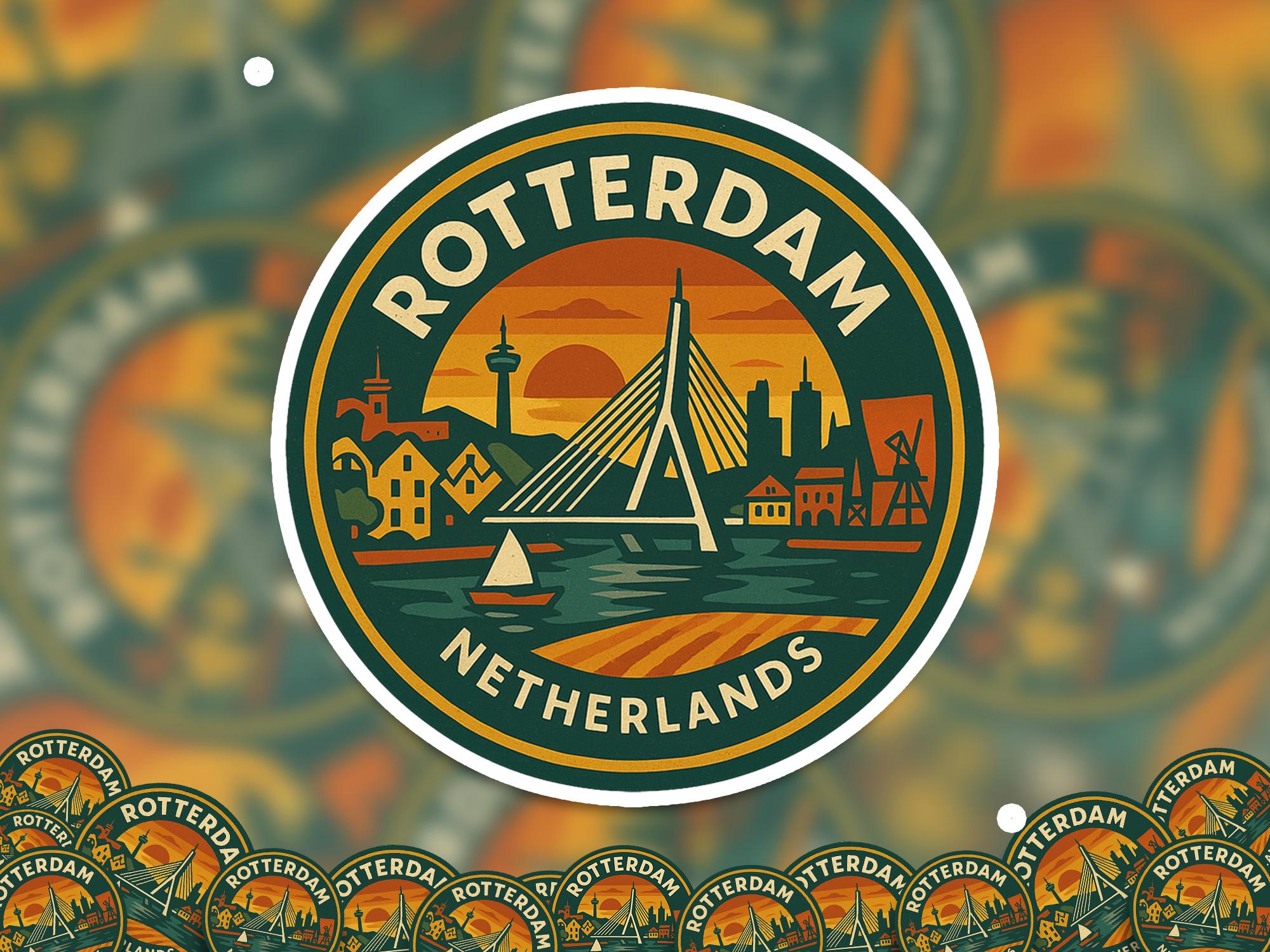 Rotterdam Netherlands Sticker Kiss-Cut Vinyl, Waterproof Decal, Retro Travel Lover Collection