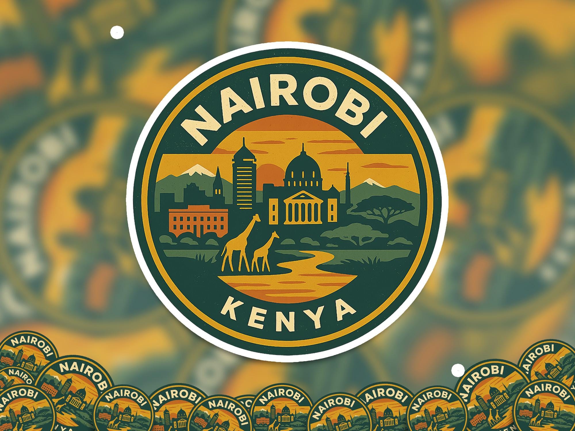 Nairobi Kenya Sticker Kiss-Cut Vinyl, Waterproof Decal, Retro Travel Lover Collection
