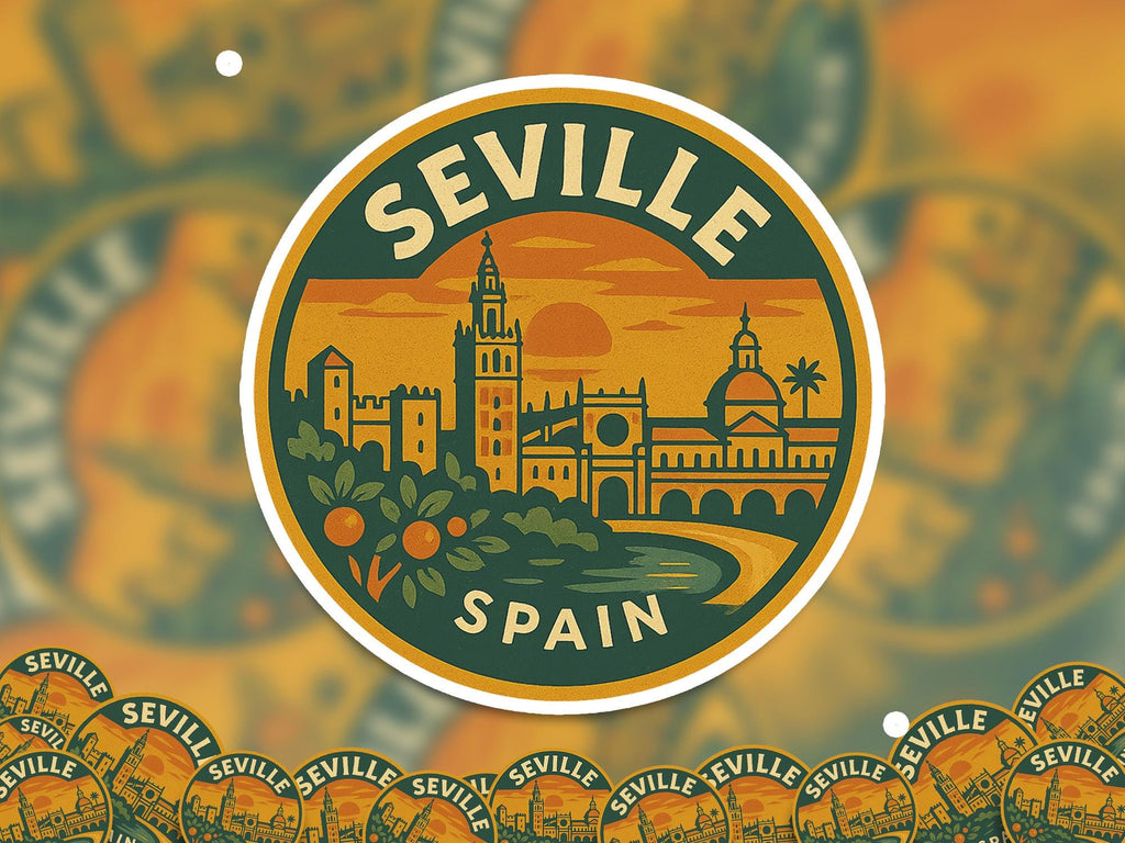 Seville Spain Sticker Kiss-Cut Vinyl, Waterproof Decal, Retro Travel Lover Collection