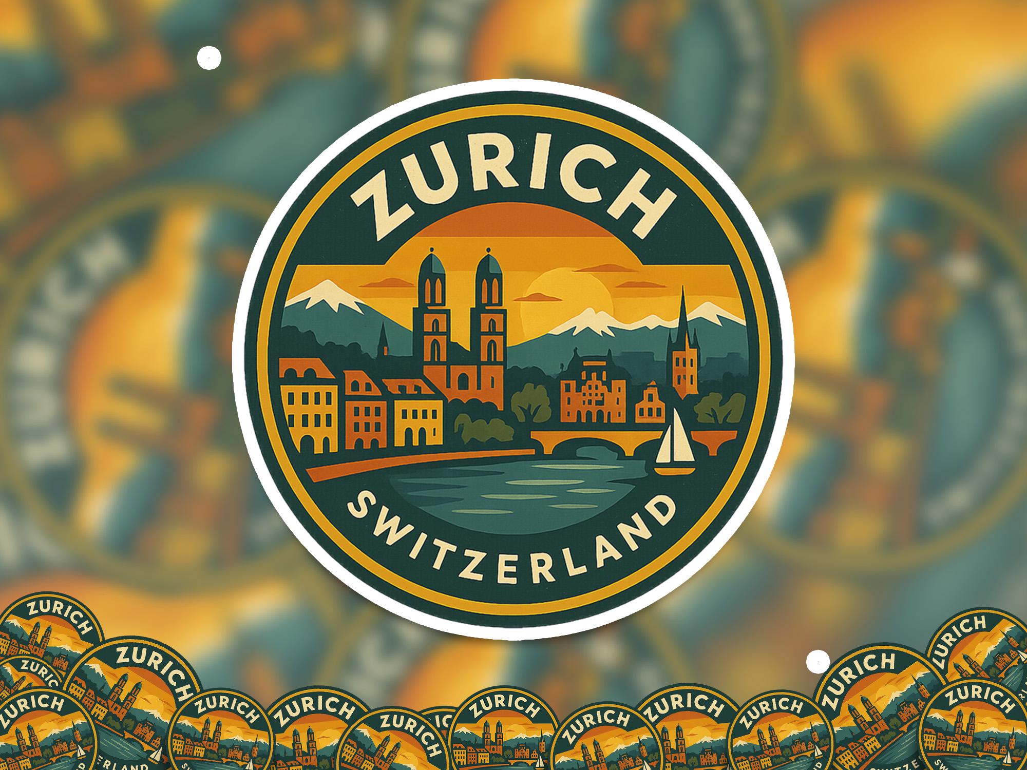 Zurich Switzerland Sticker Kiss-Cut Vinyl, Waterproof Decal, Retro Travel Lover Collection