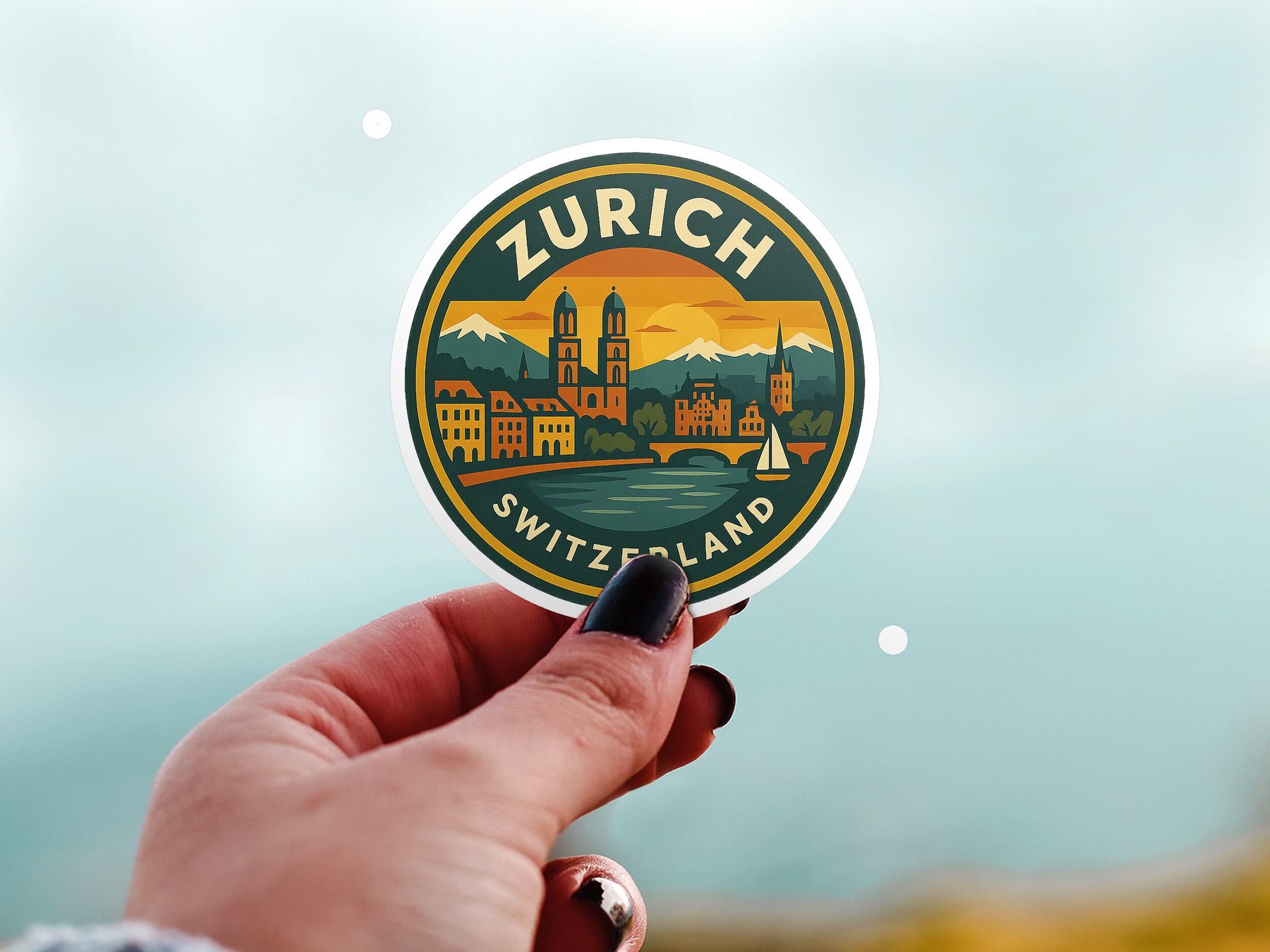 Zurich Switzerland Sticker Kiss-Cut Vinyl, Waterproof Decal, Retro Travel Lover Collection