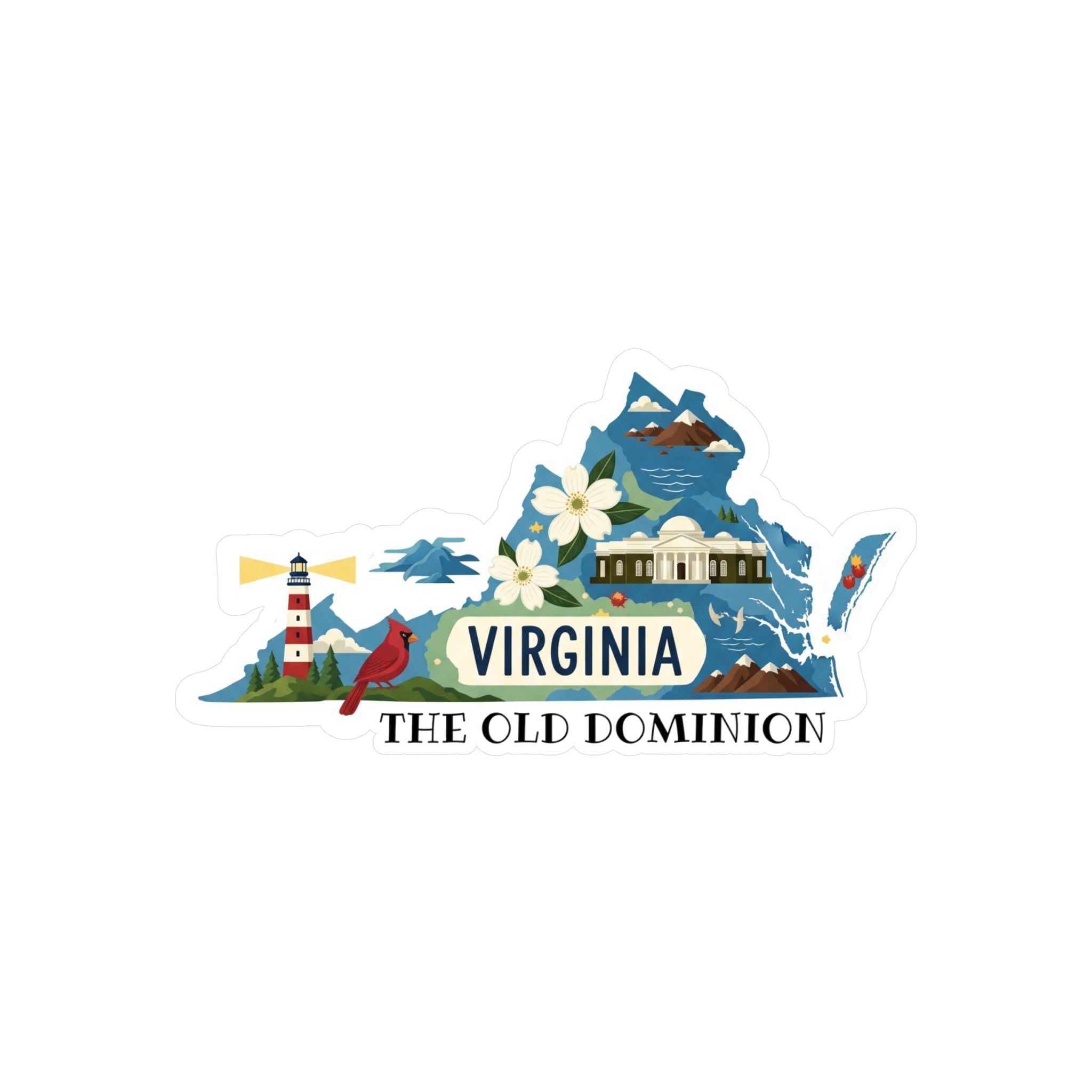 Virginia State Sticker, USA Kiss-Cut Vinyl, Landmark Waterproof Decal, United States Travel Collection