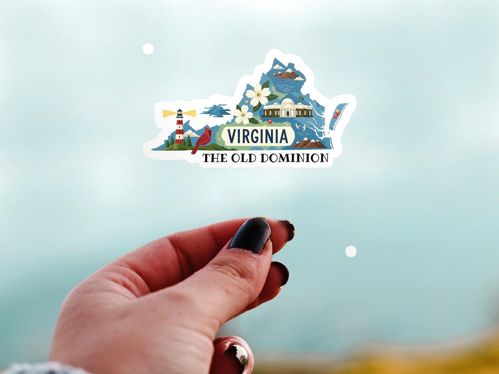 Virginia State Sticker, USA Kiss-Cut Vinyl, Landmark Waterproof Decal, United States Travel Collection