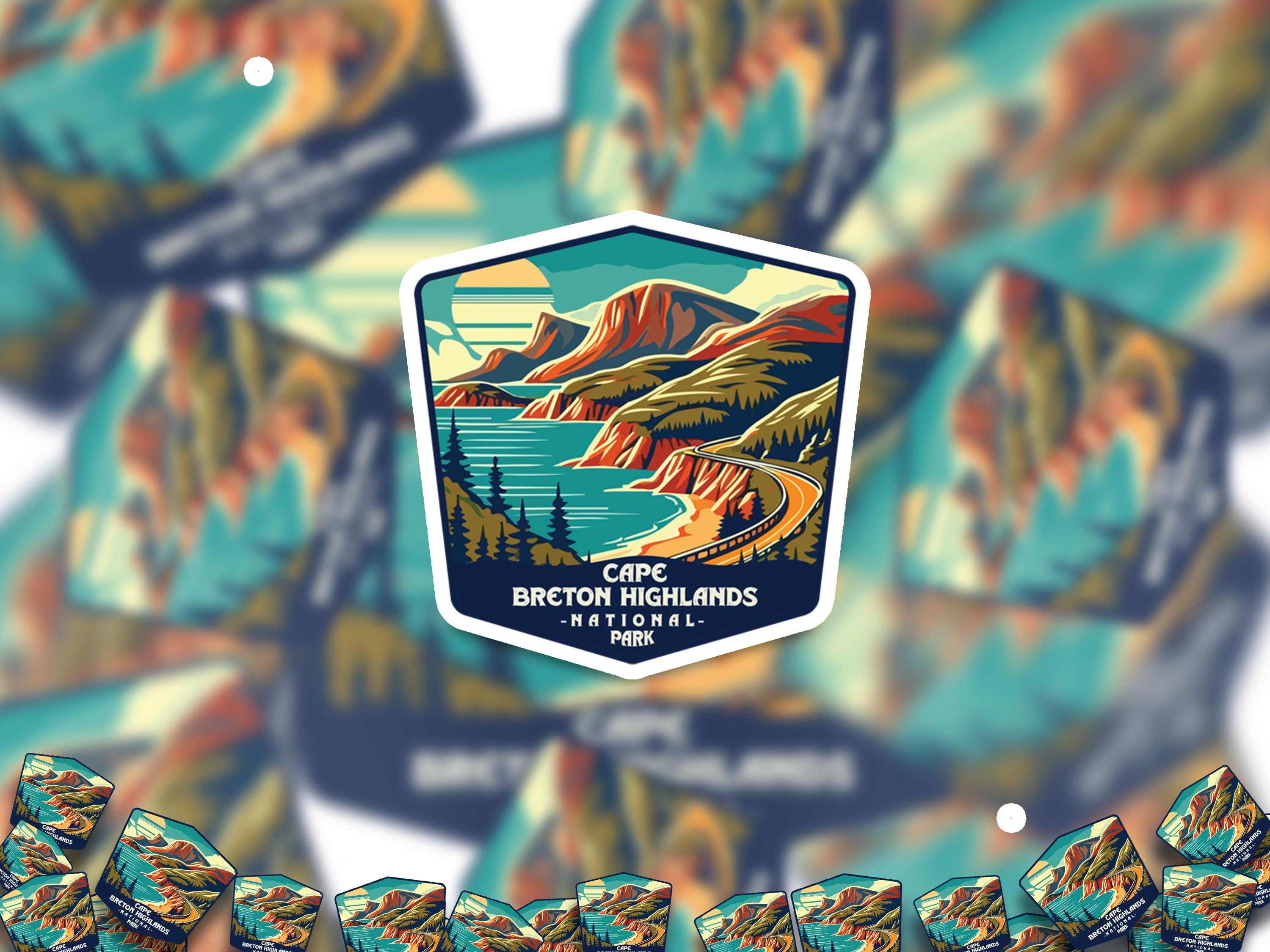 Cape Breton Highlands National Park Sticker, Vinyl Canada Nova Scotia, Retro Water Bottle Decal Hiking