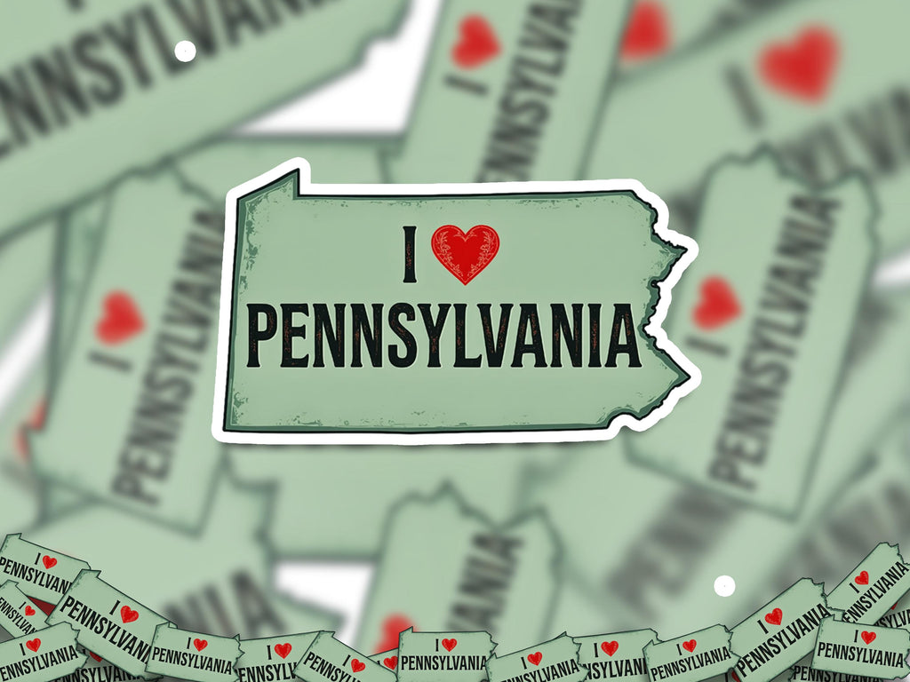 I love Pennsylvania Sticker, Vintage US States Vinyl Decal, Waterproof Decal, Retro Travel Collection