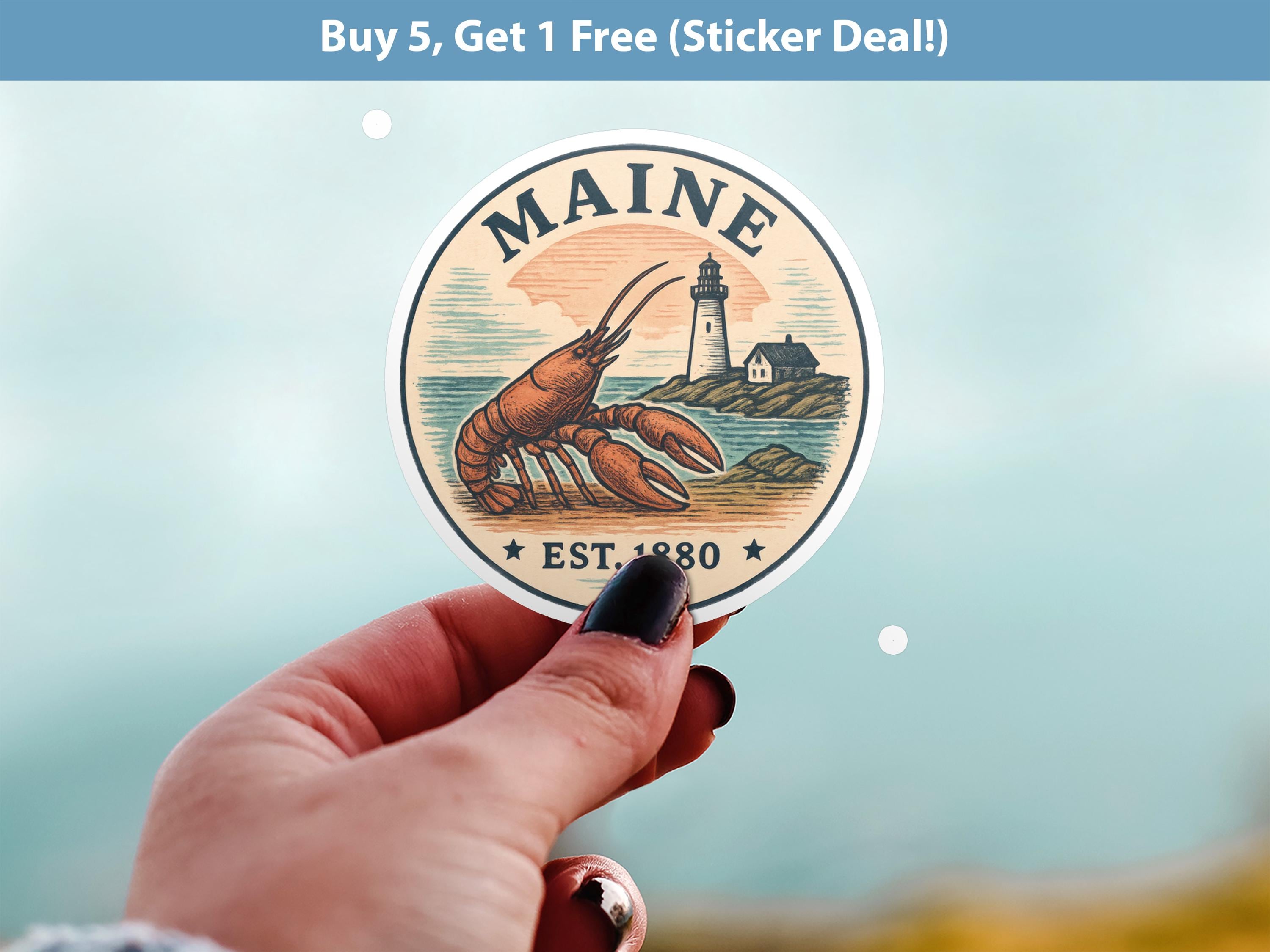 Maine Sticker, Vintage US States Retro Decal, Waterproof Retro Travel Collection for Laptop Tumbler