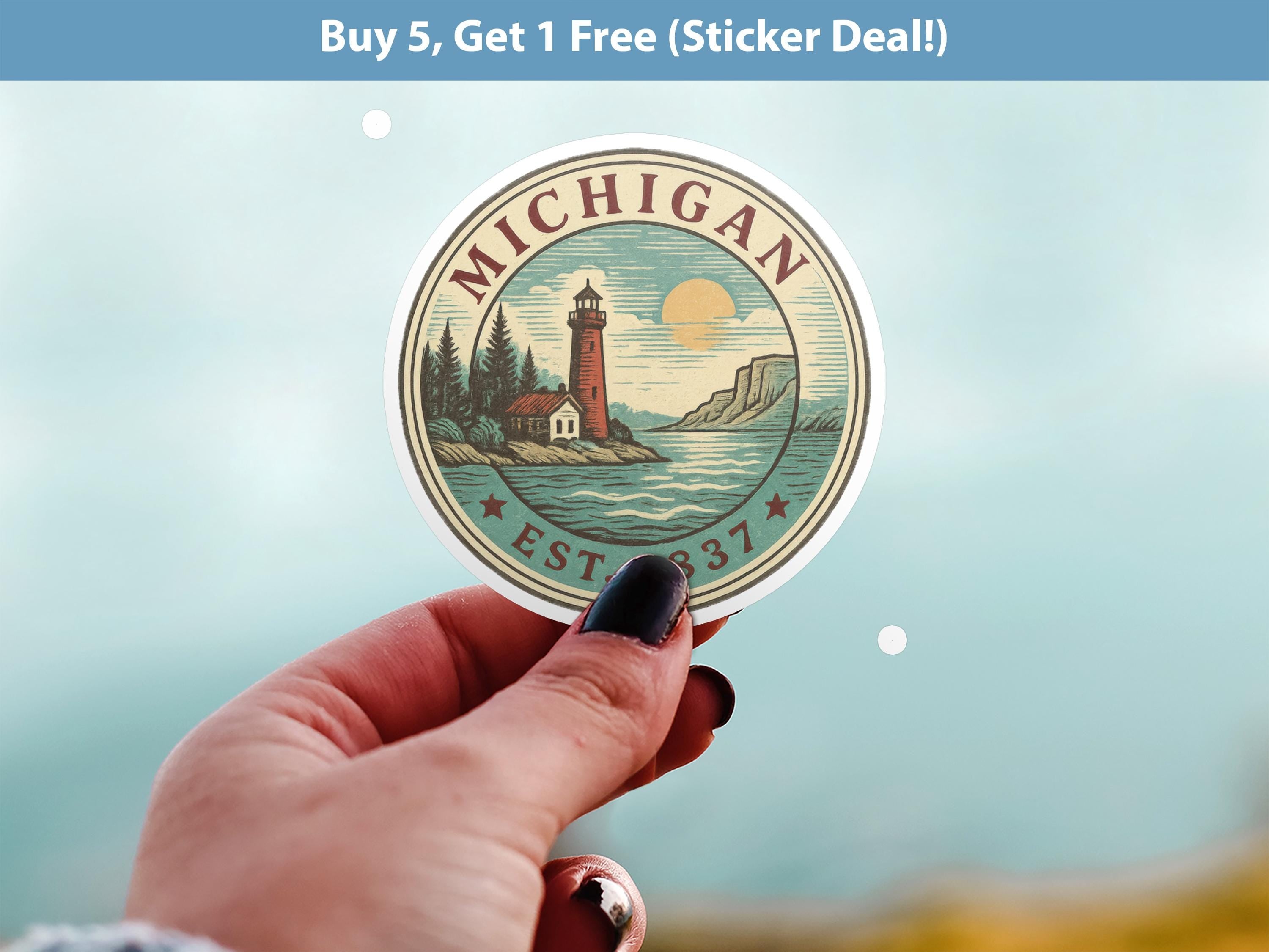 Michigan Sticker, Vintage US States Retro Decal, Waterproof Retro Travel Collection for Laptop Tumbler