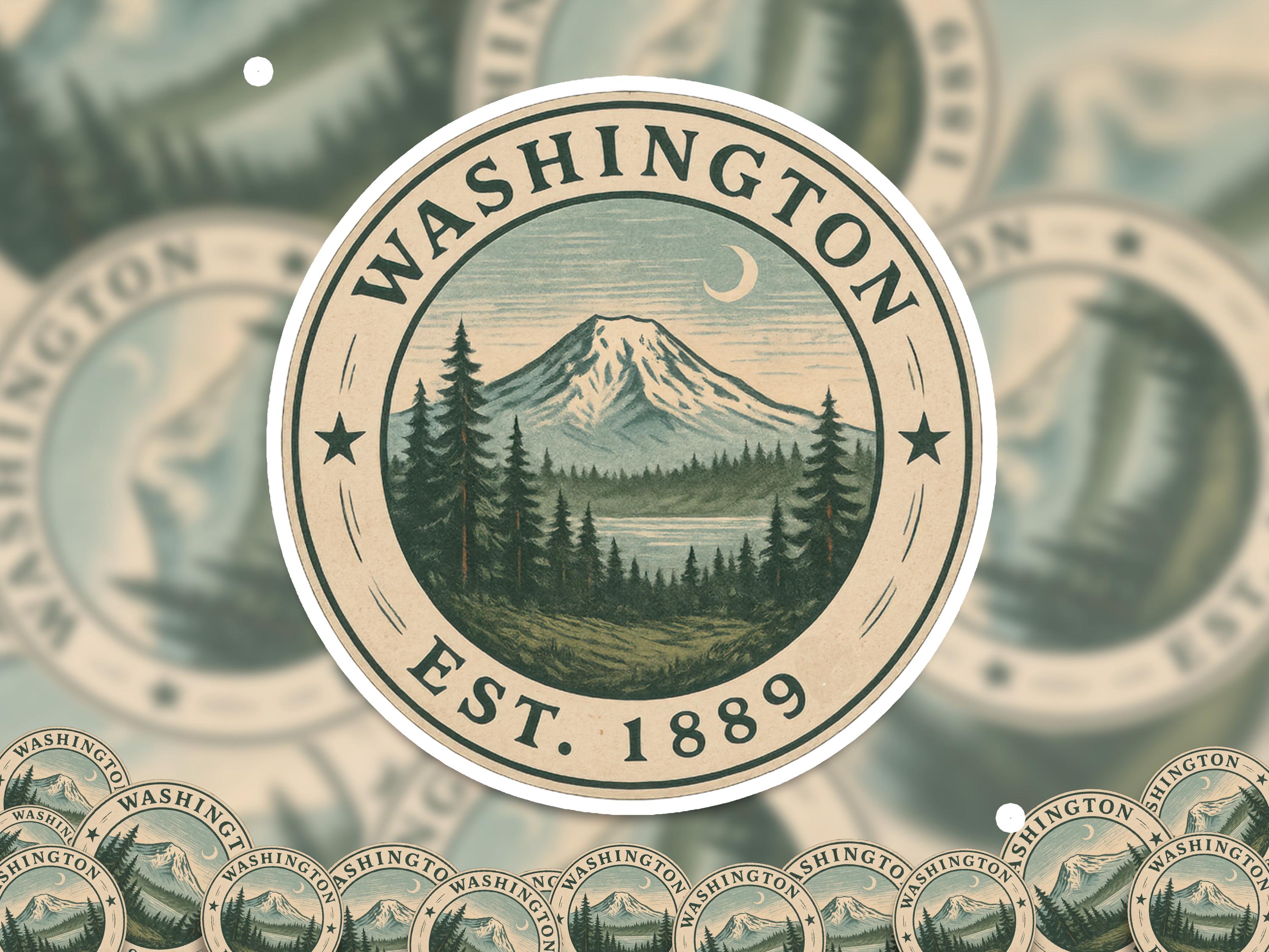 Washington Sticker, Vintage US States Retro Decal, Waterproof Retro Travel Collection for Laptop Tumbler