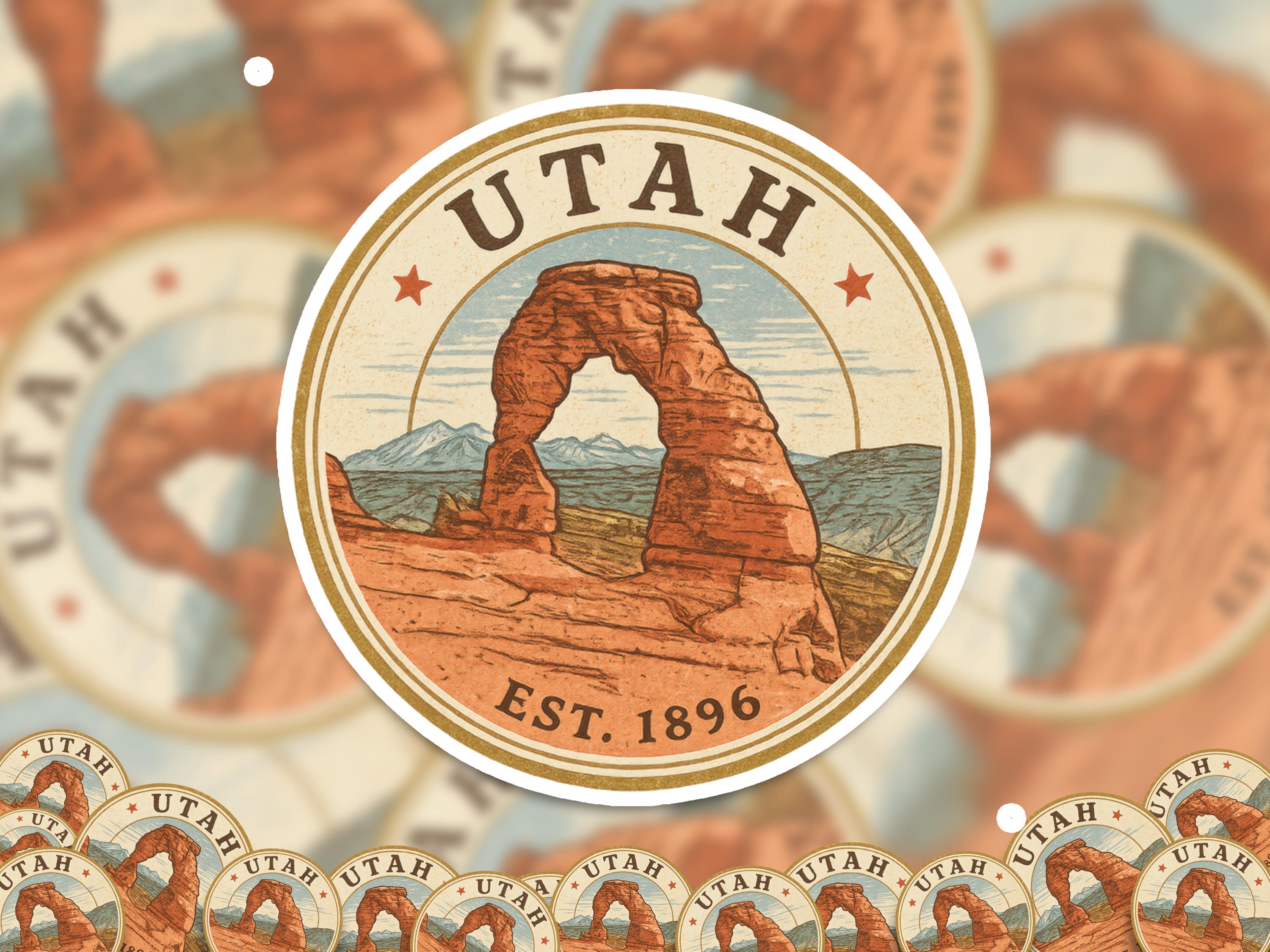 Utah Sticker, Vintage US States Retro Decal, Waterproof Retro Travel Collection for Laptop Tumbler